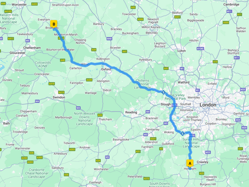 drive from Hoorsham to Broadway