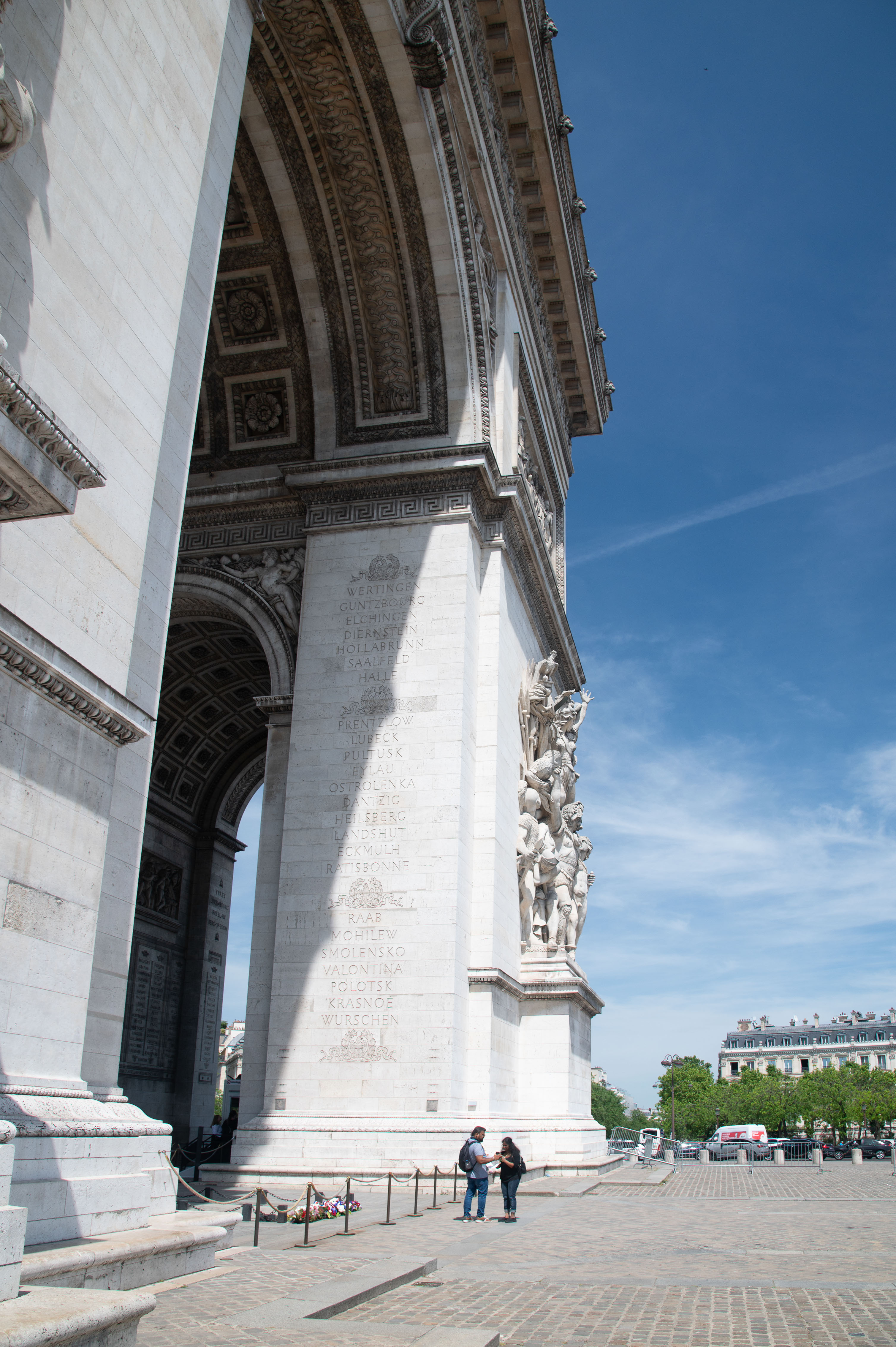 close-up view of the Arc de Triomphe