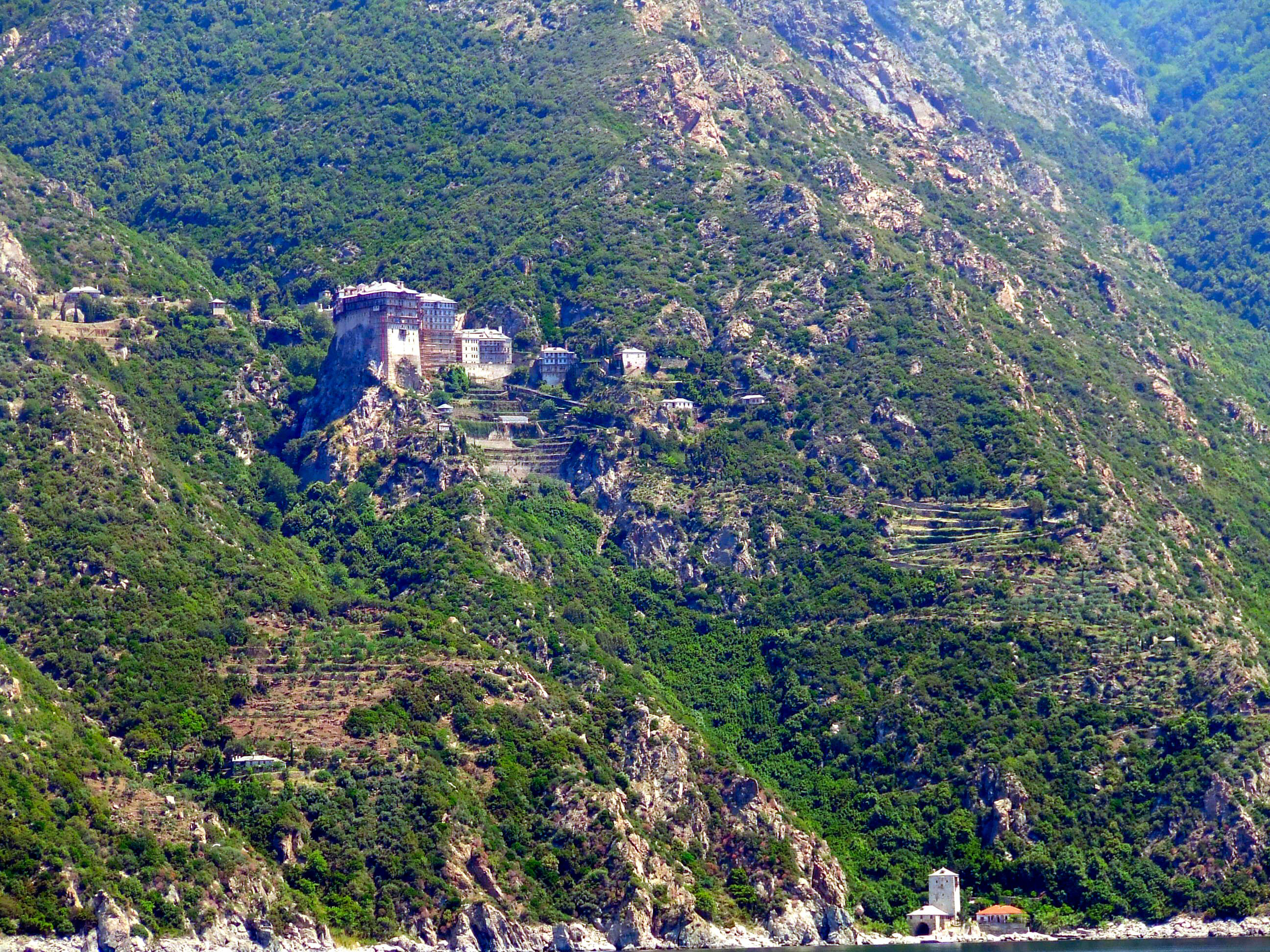 View of the Monastic Community of Mount Athos from a tourist boat