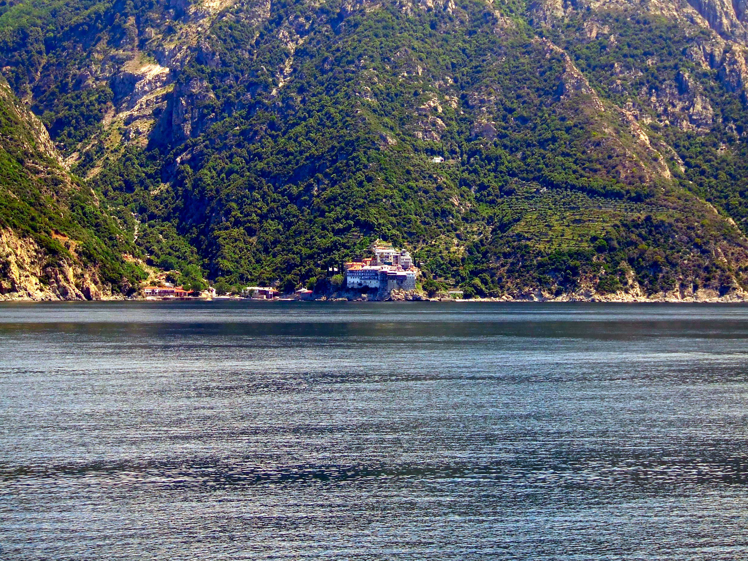 View of the Monastic Community of Mount Athos from a tourist boat