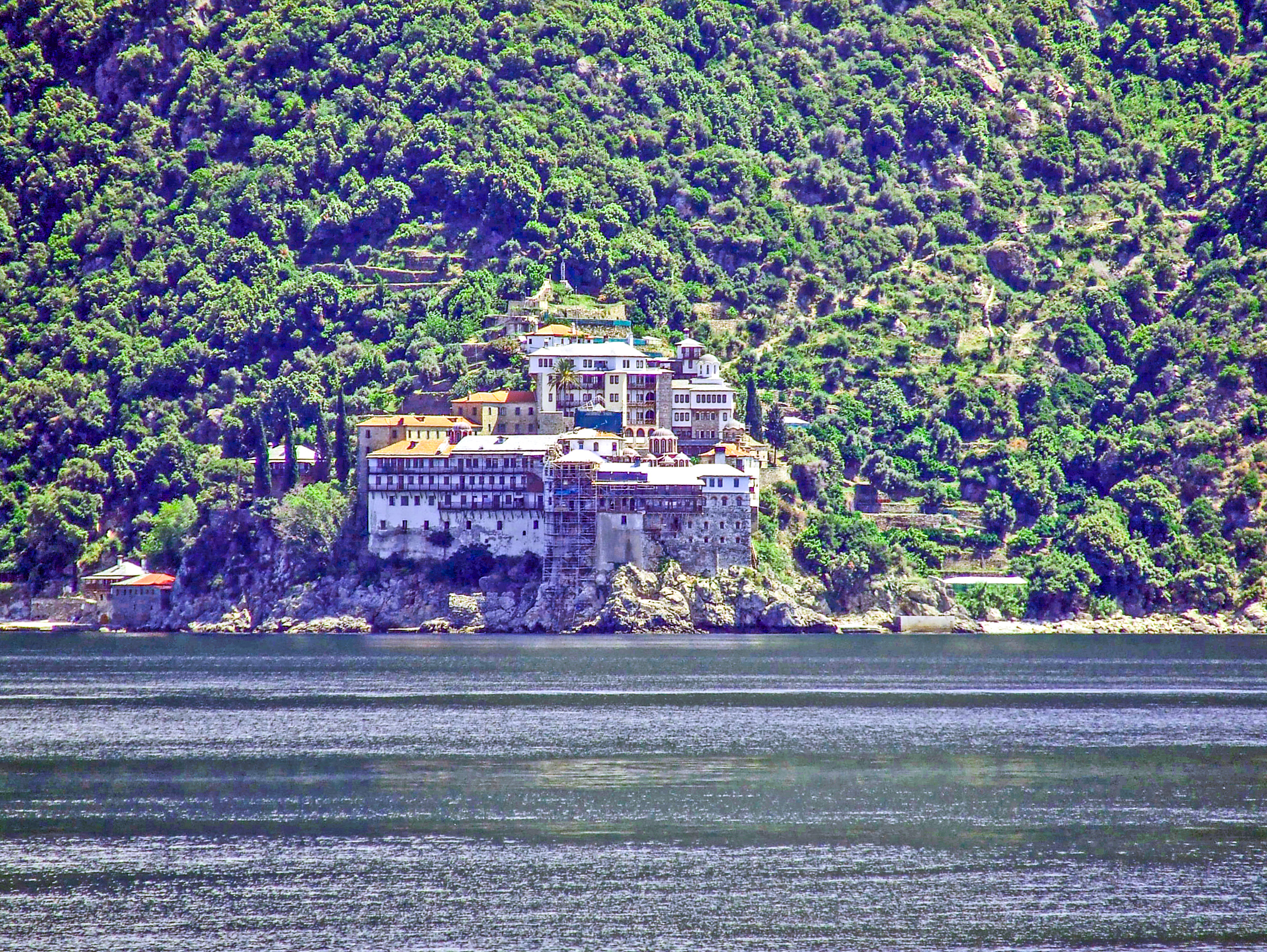 View of the Monastic Community of Mount Athos from a tourist boat
