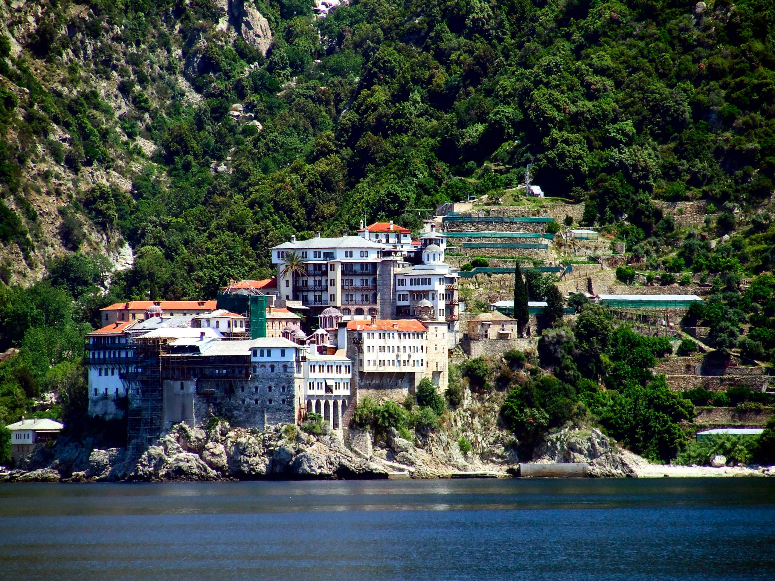 View of the Monastic Community of Mount Athos from a tourist boat
