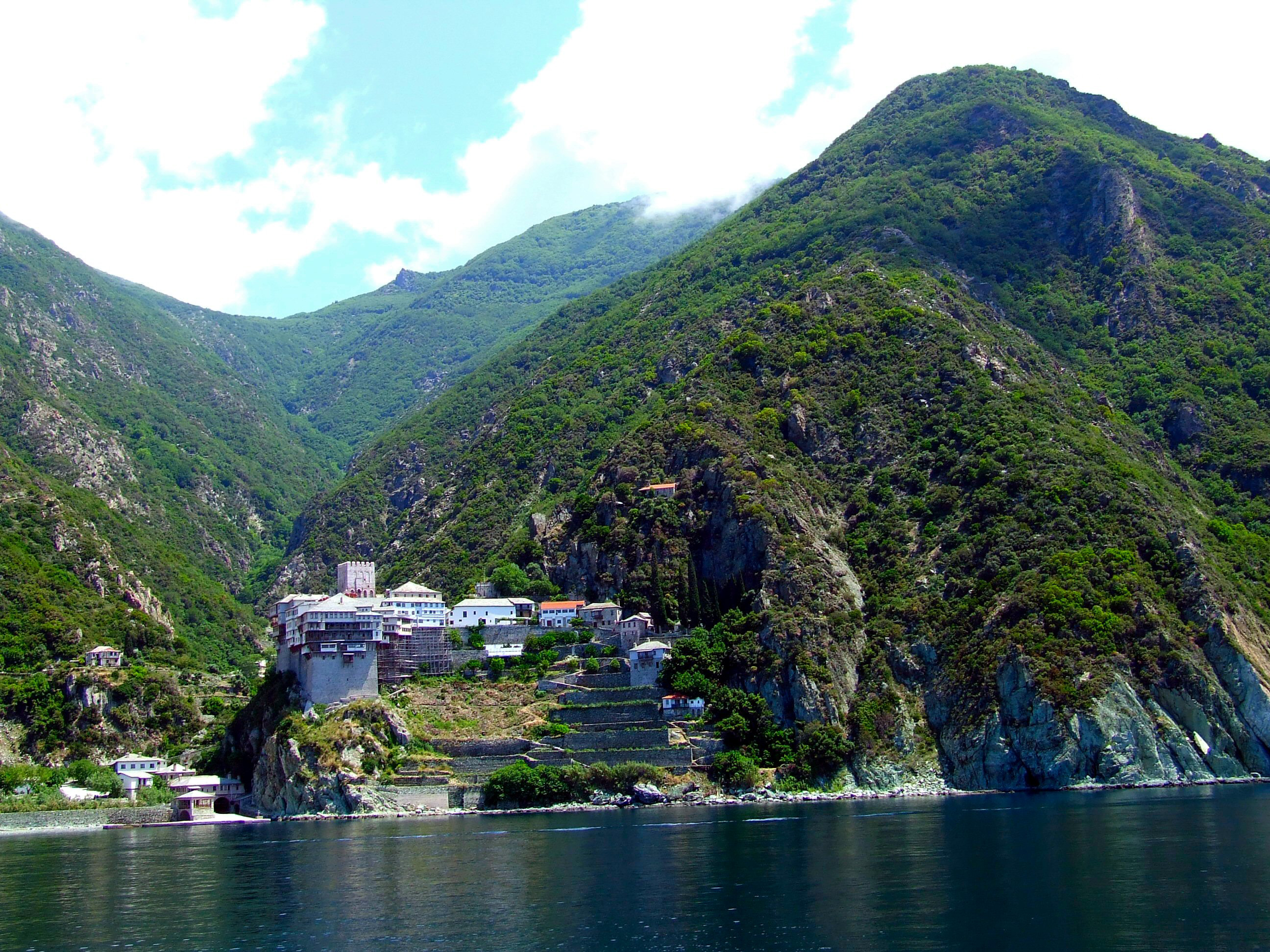 View of the Monastic Community of Mount Athos from a tourist boat