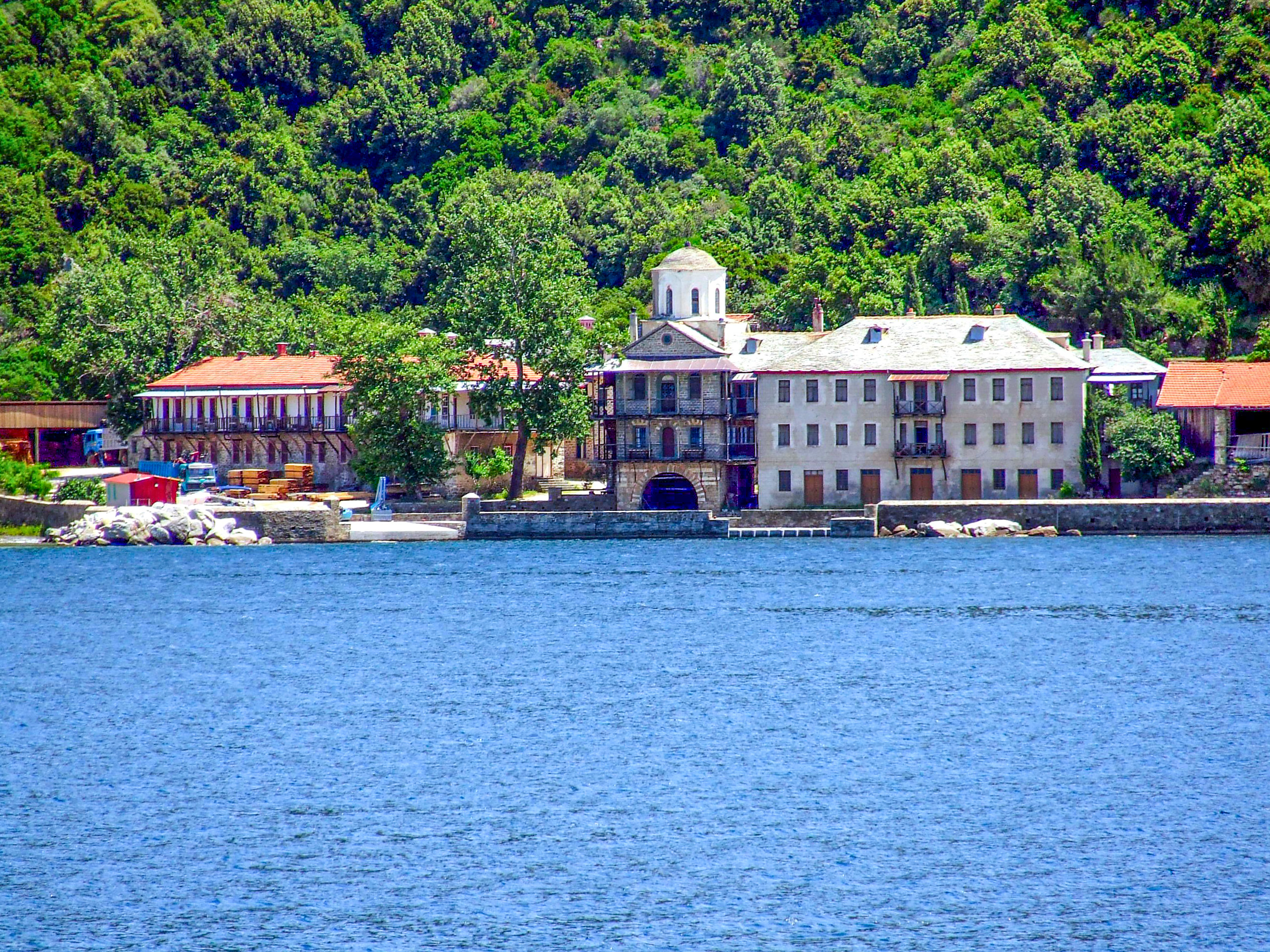 View of the Monastic Community of Mount Athos from a tourist boat