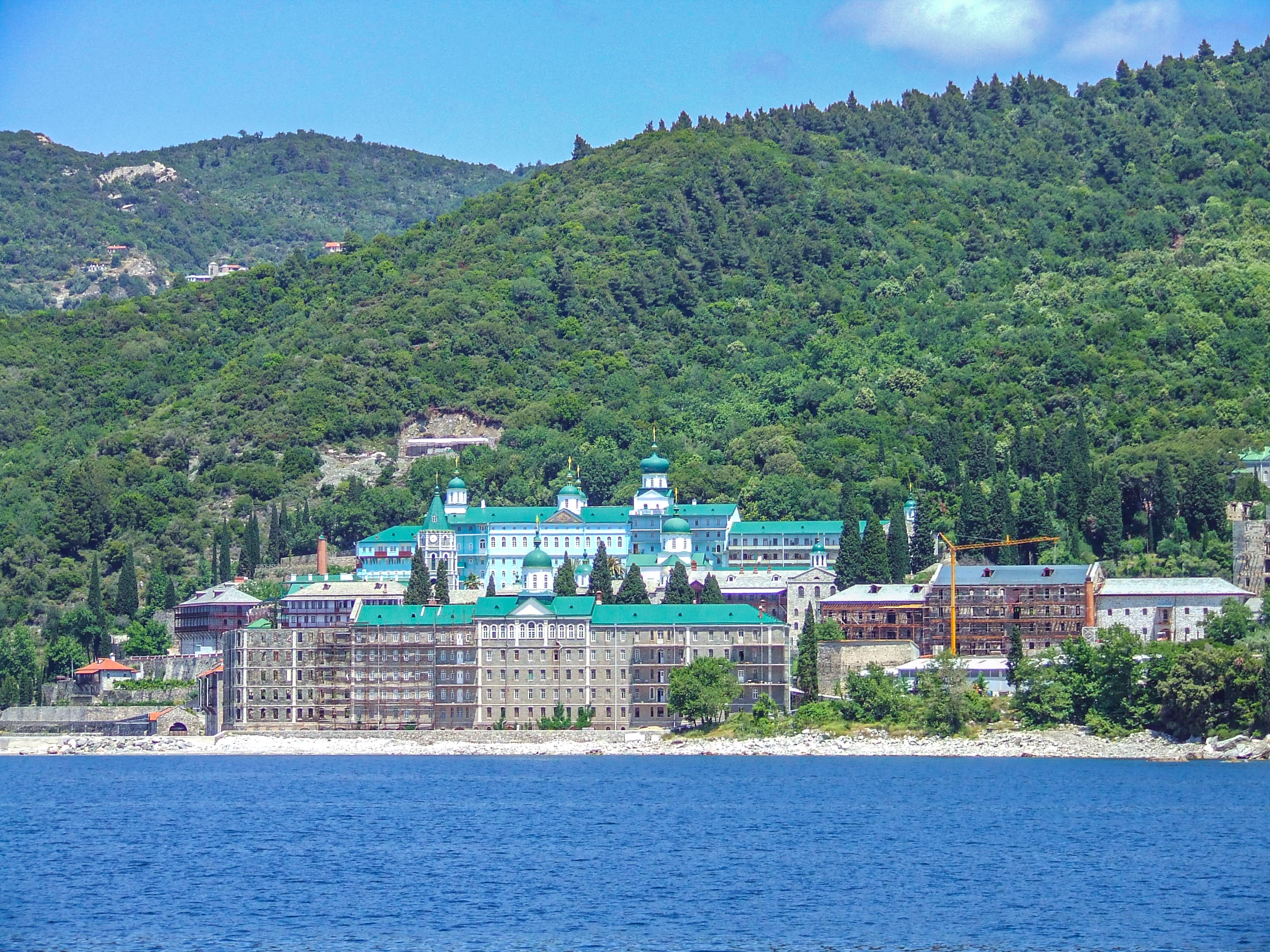 View of the Monastic Community of Mount Athos from a tourist boat