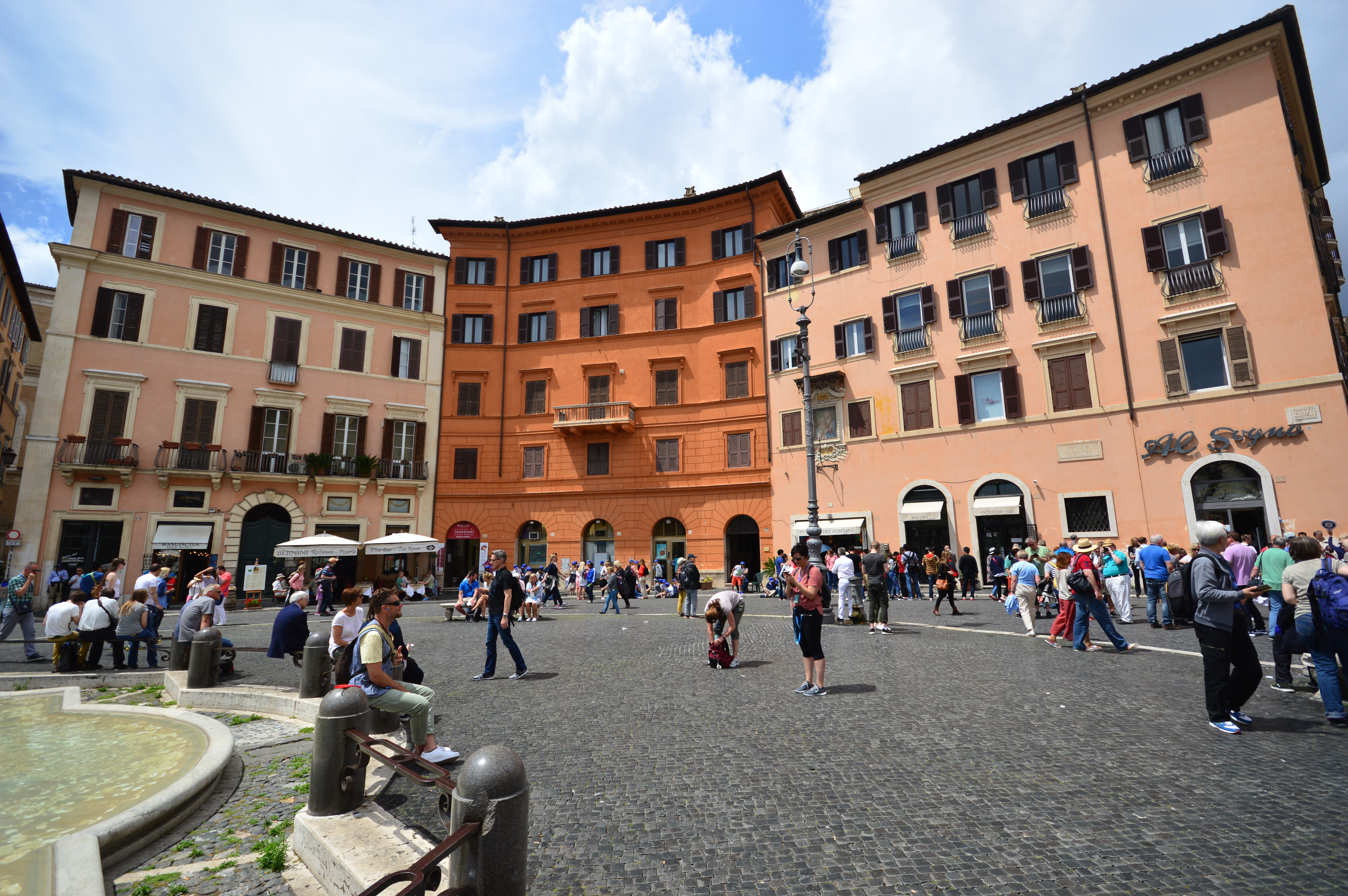 bustling public square in an urban setting