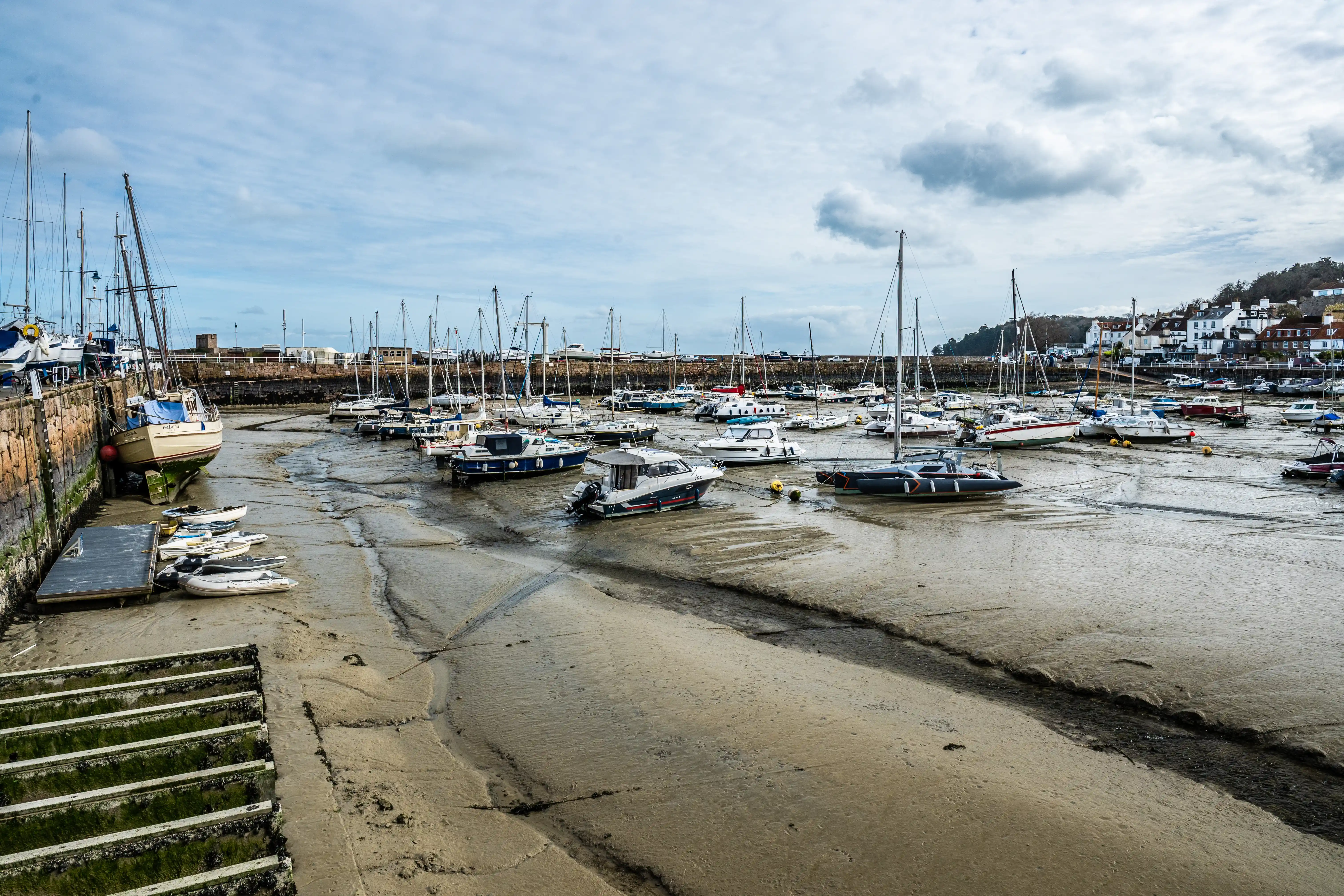 Harbour at Low Tide - Boats Aground in Muddy Expanse