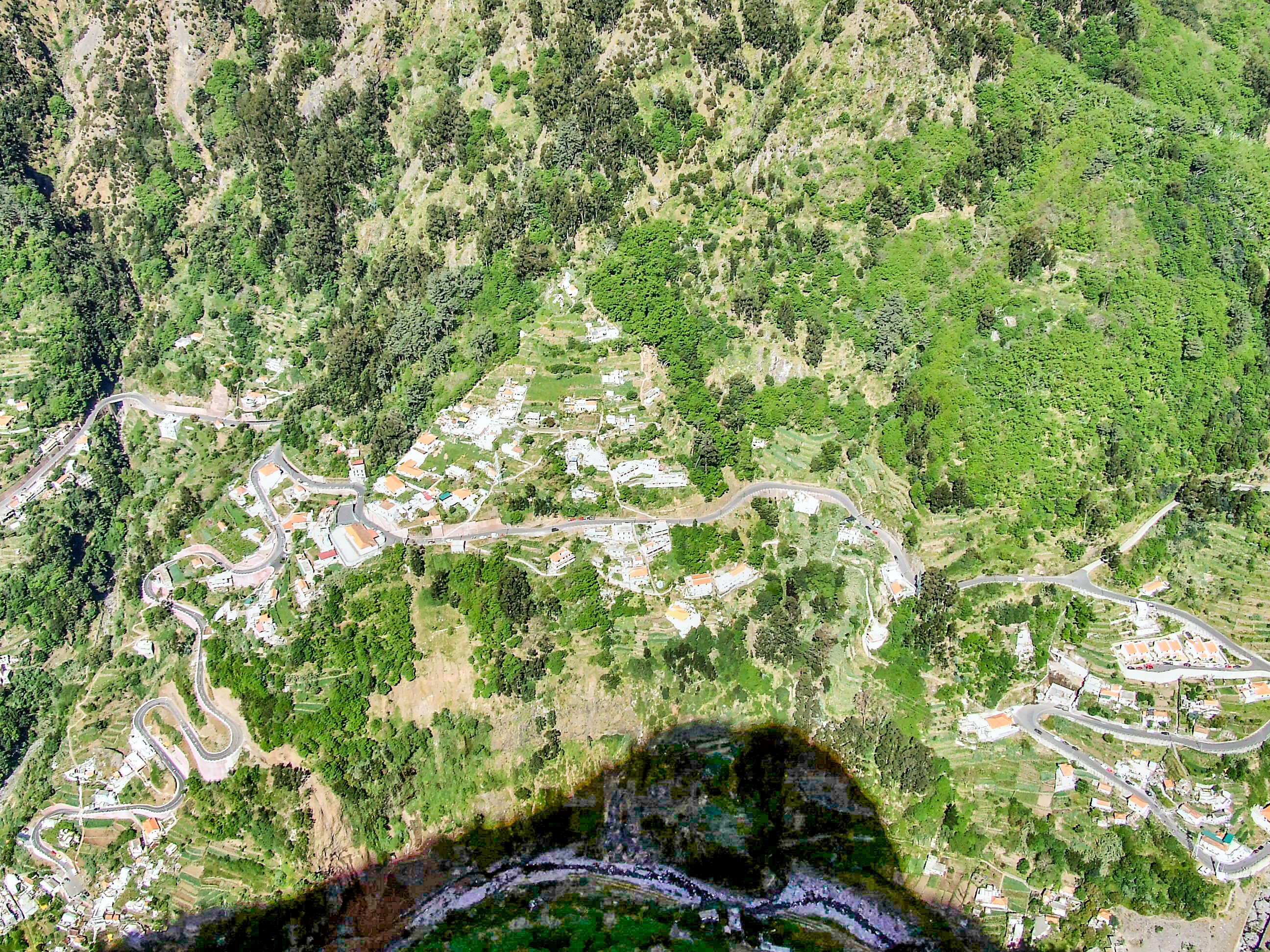 aerial view of a small, picturesque village