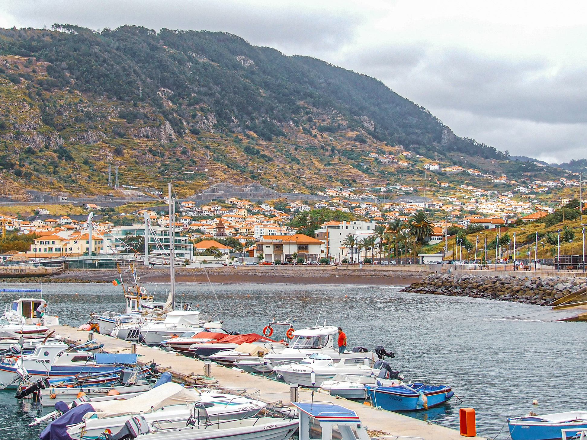 white houses with orange roofs