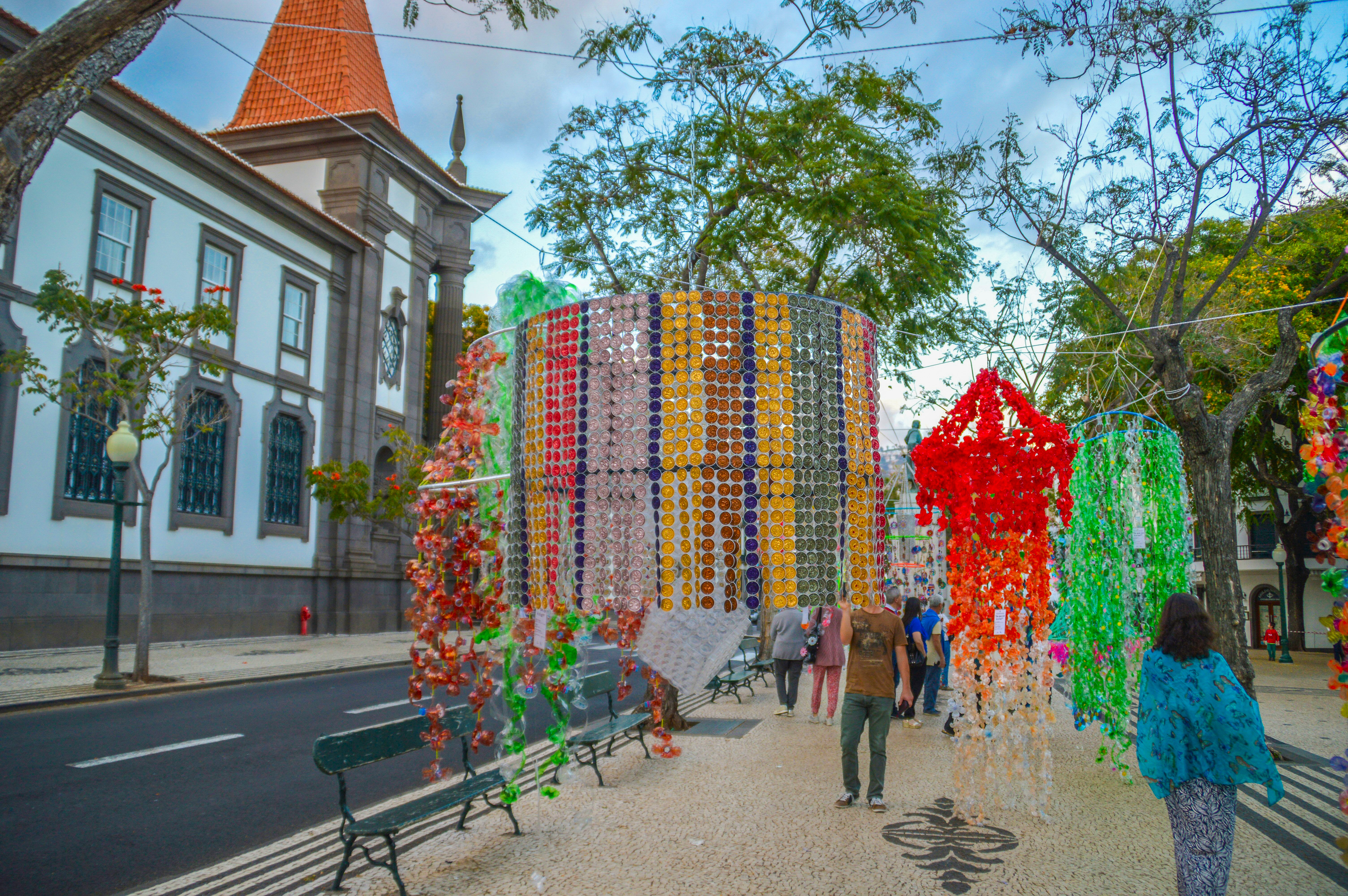 intricate decorations hanging from trees
