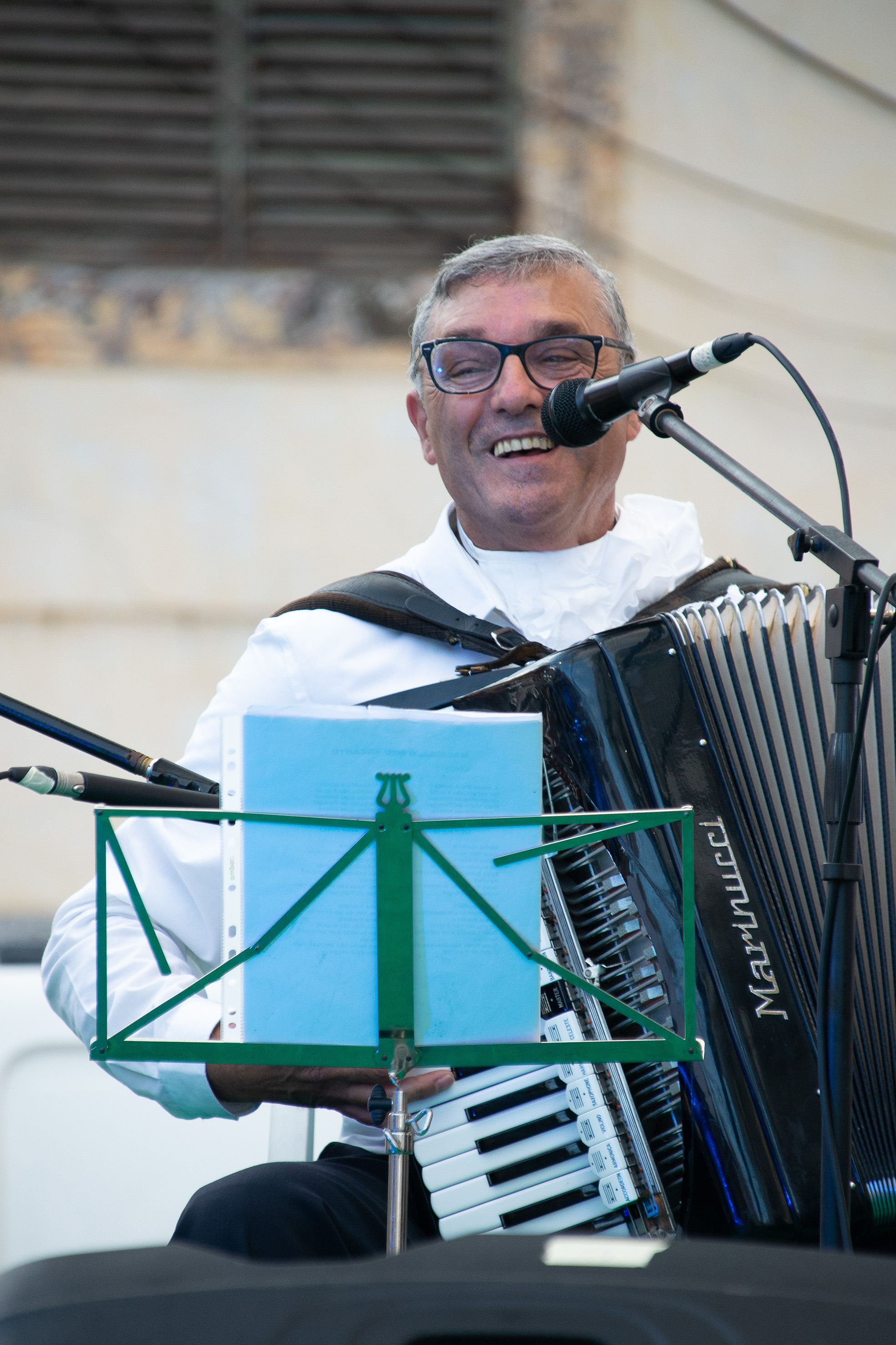 playing an accordion