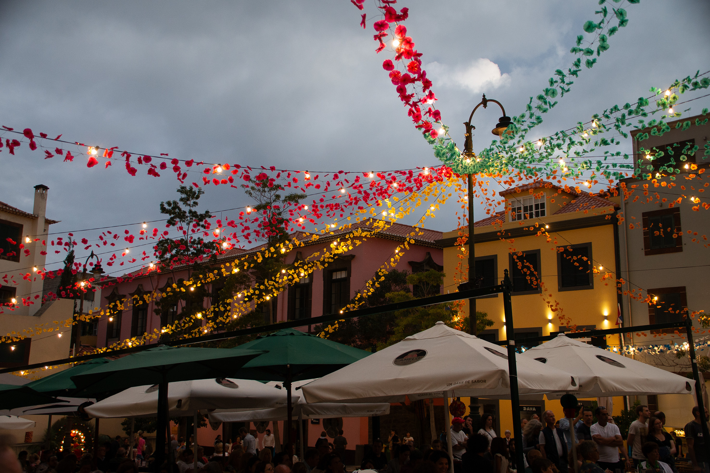 vibrant outdoor scene at dusk