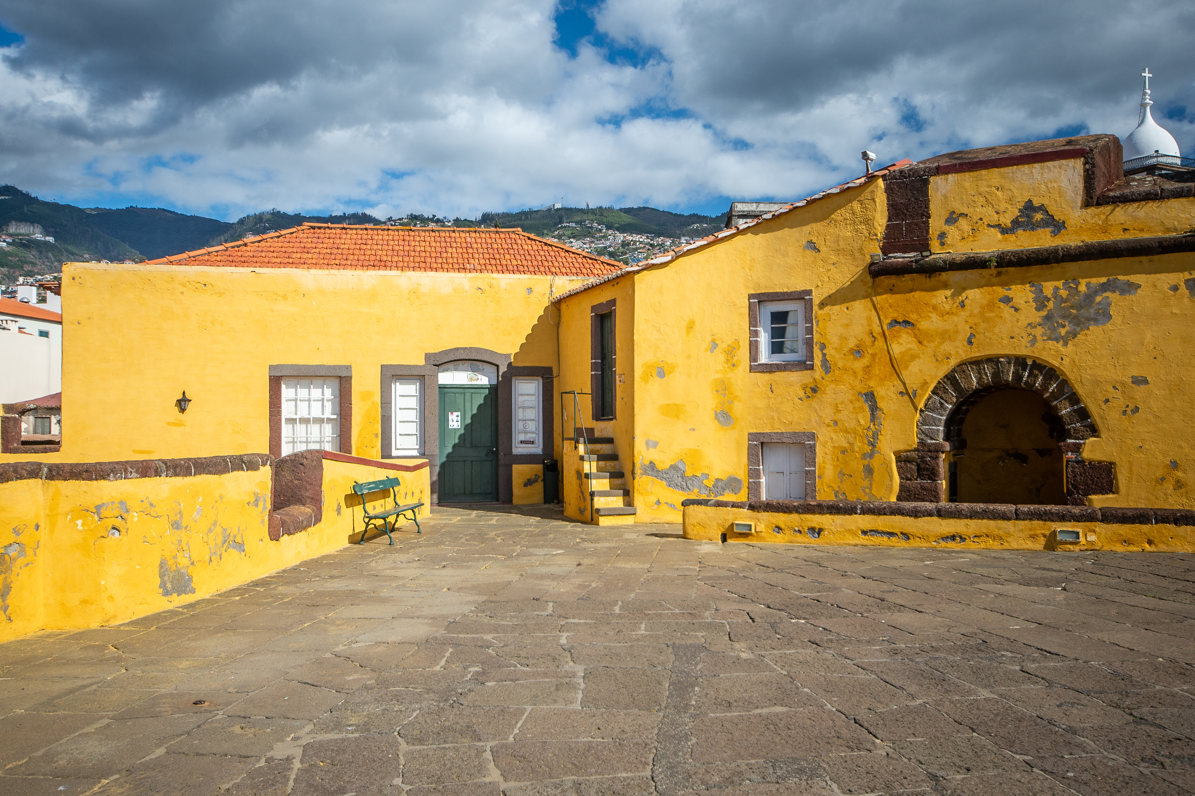 The building has a weathered appearance