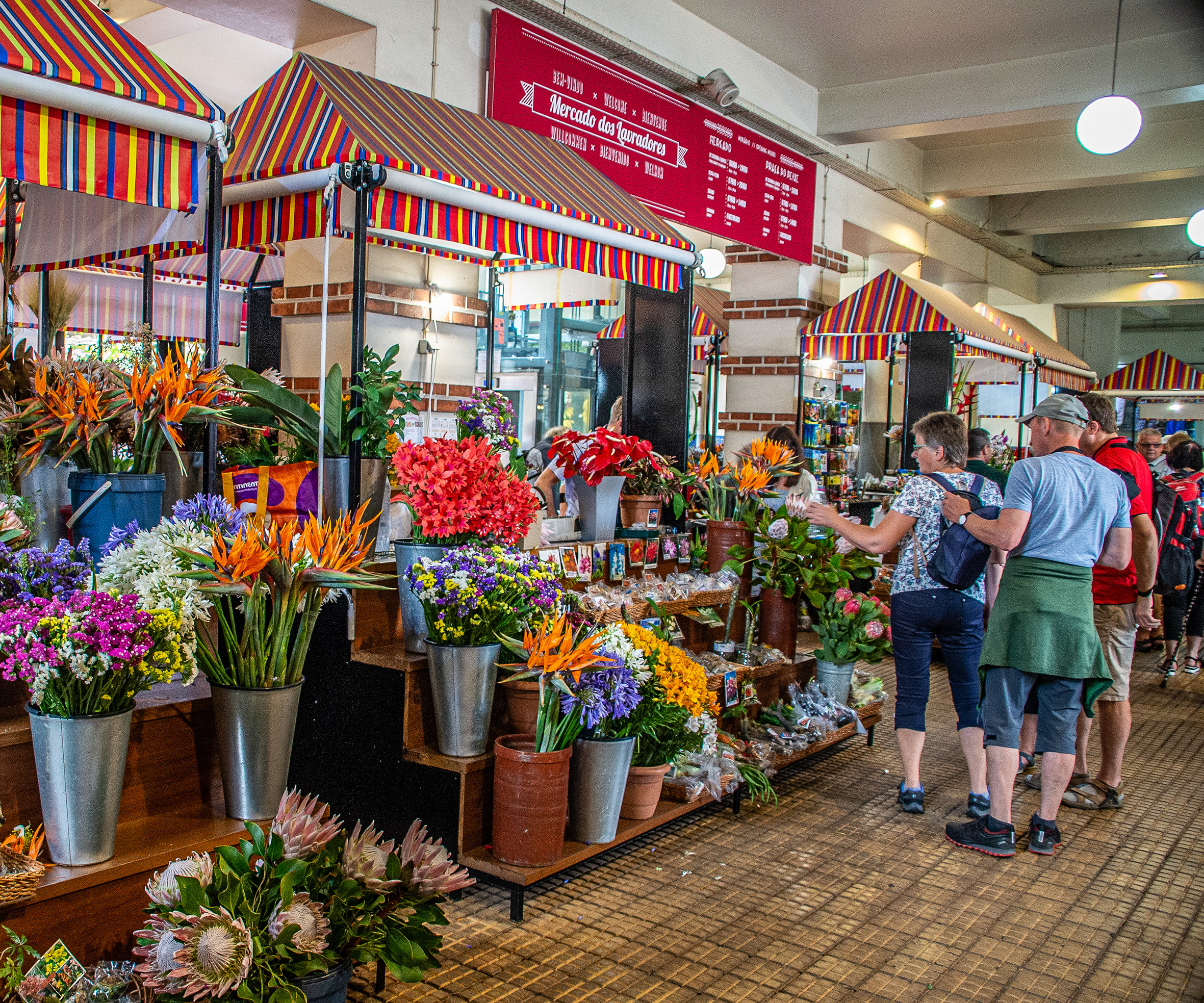 bustling flower market stall