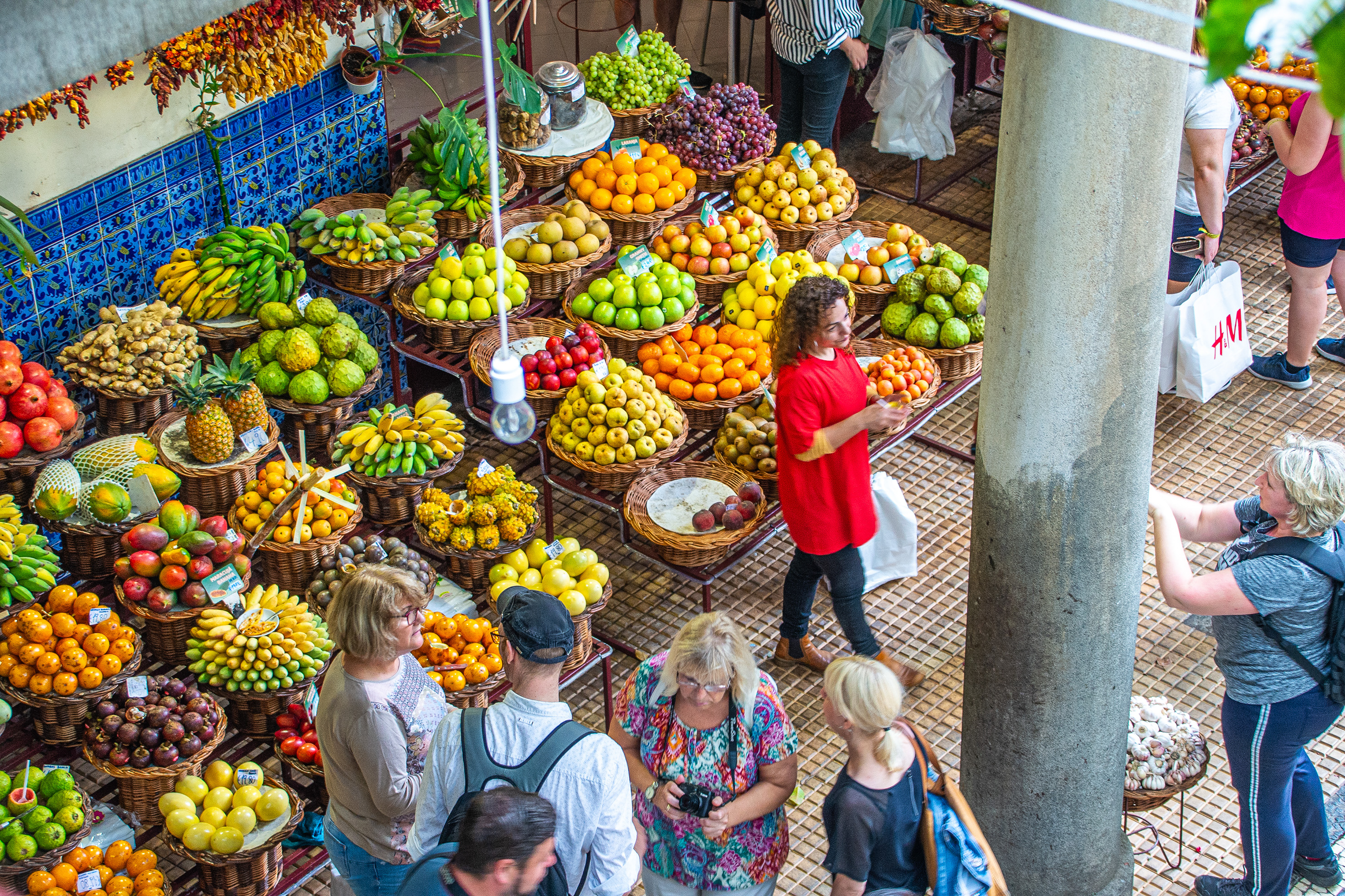 fruits displayed in baskets