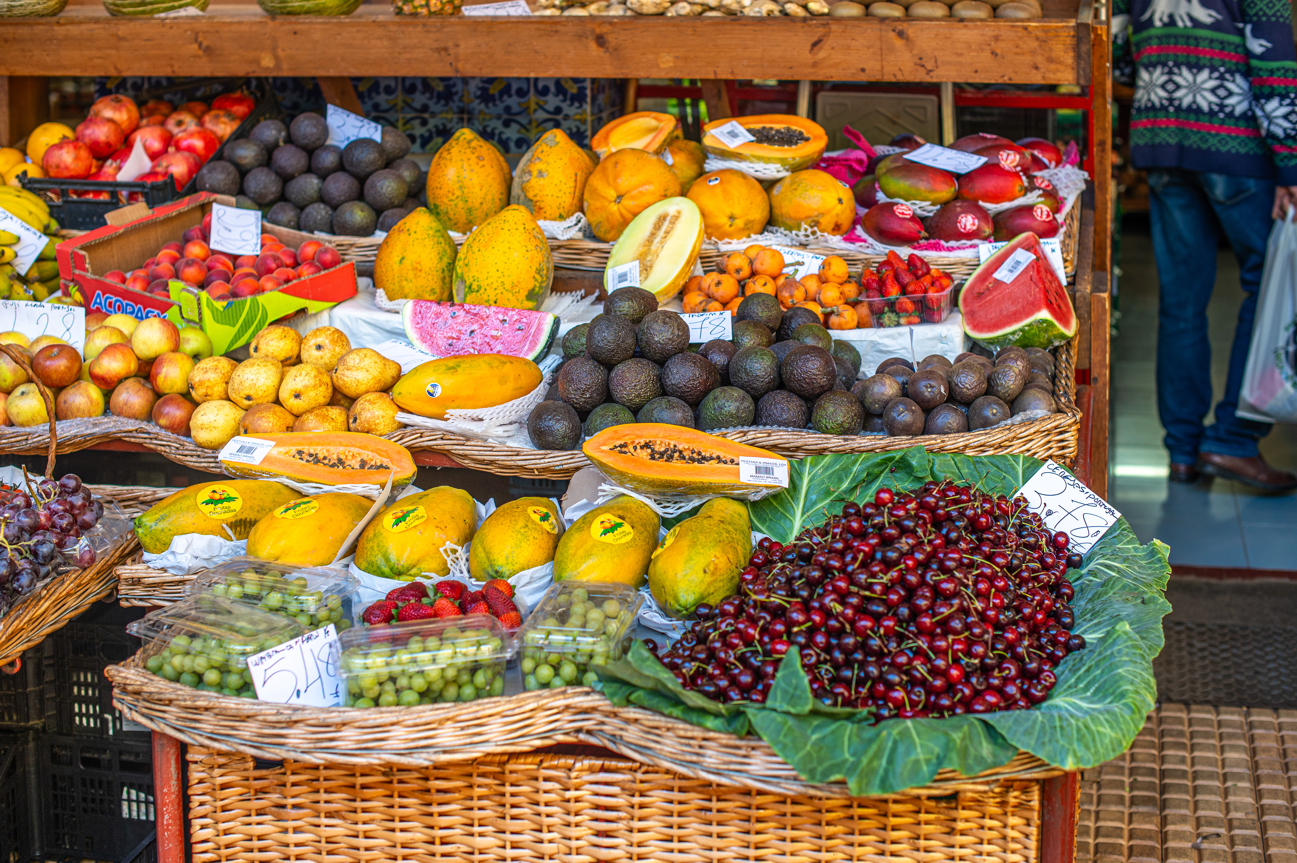 papayas, avocados, grapes, cherries, watermelons, and other exotic fruits