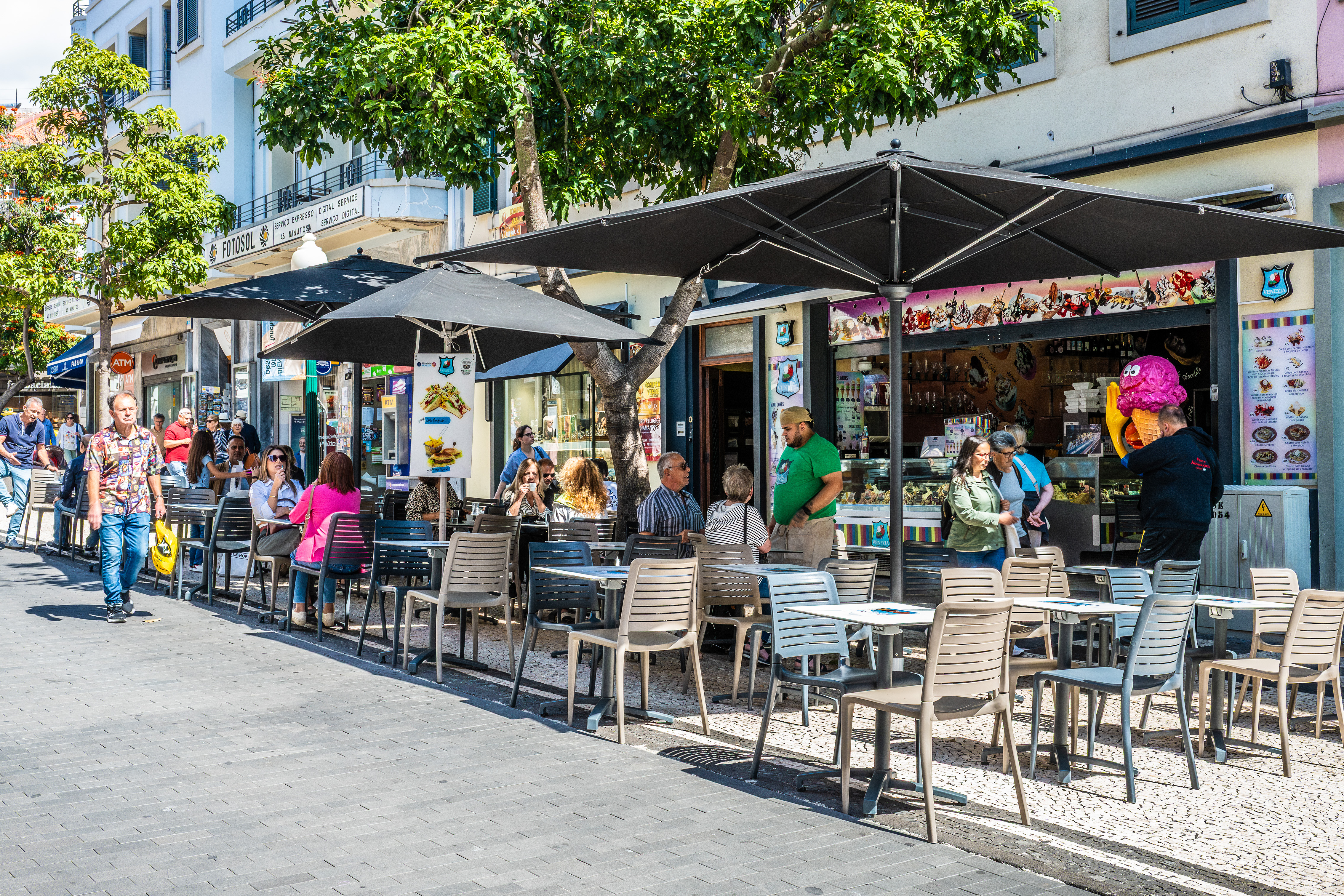 The café has a colorful and inviting storefront