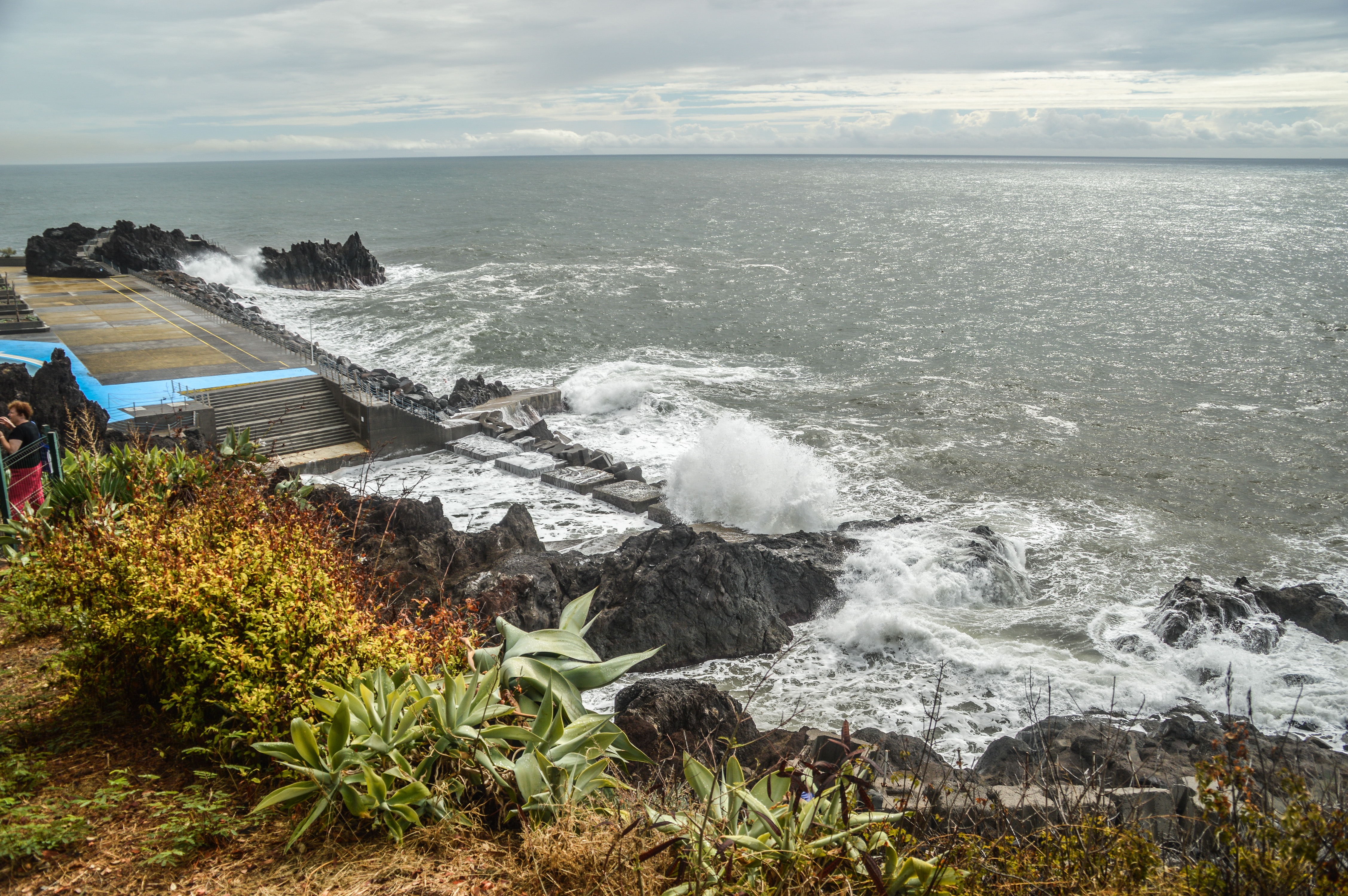 waves crashing against the shore
