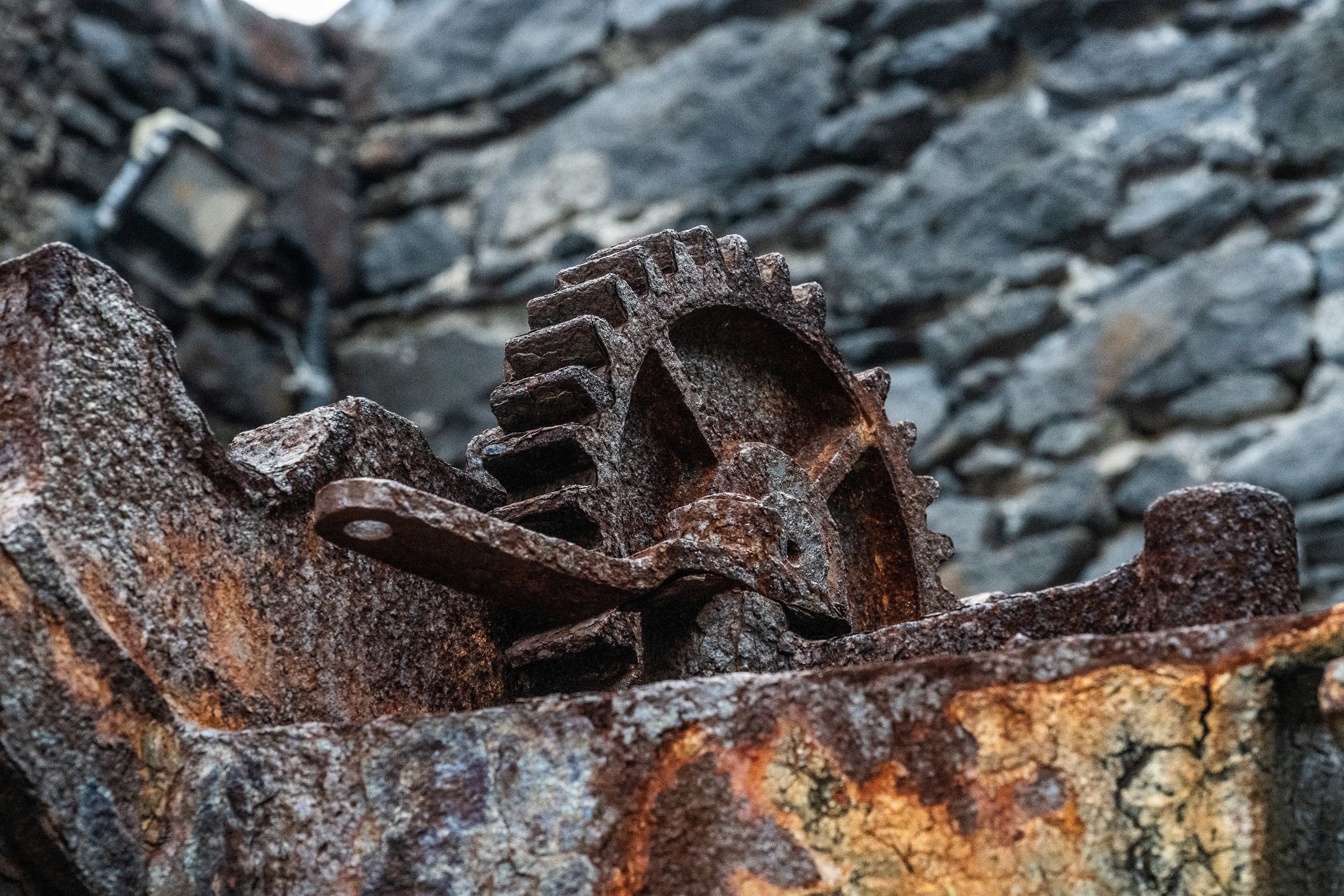 old, rusted mechanical gear system