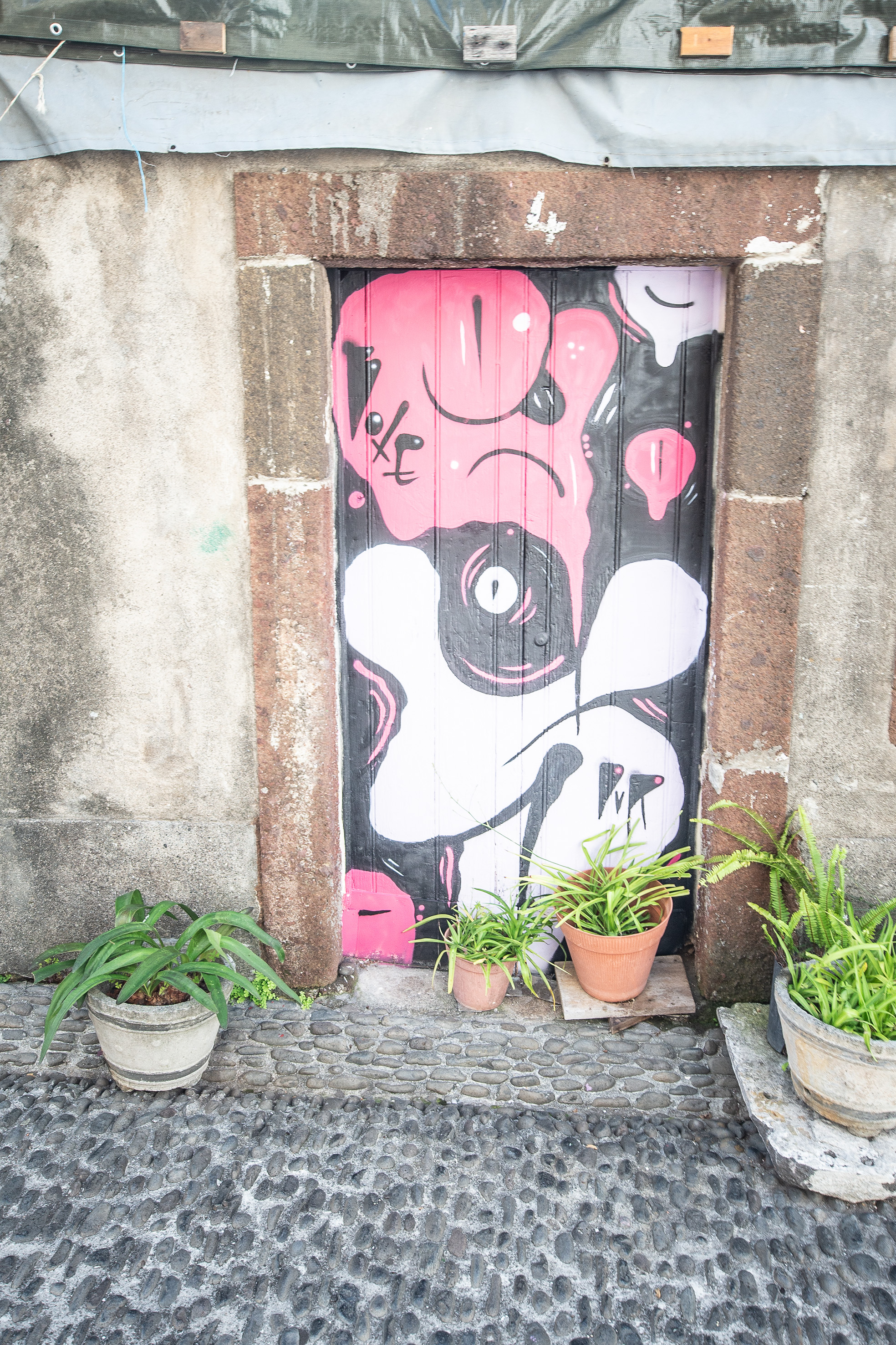 a door with a colorful and abstract painting on it