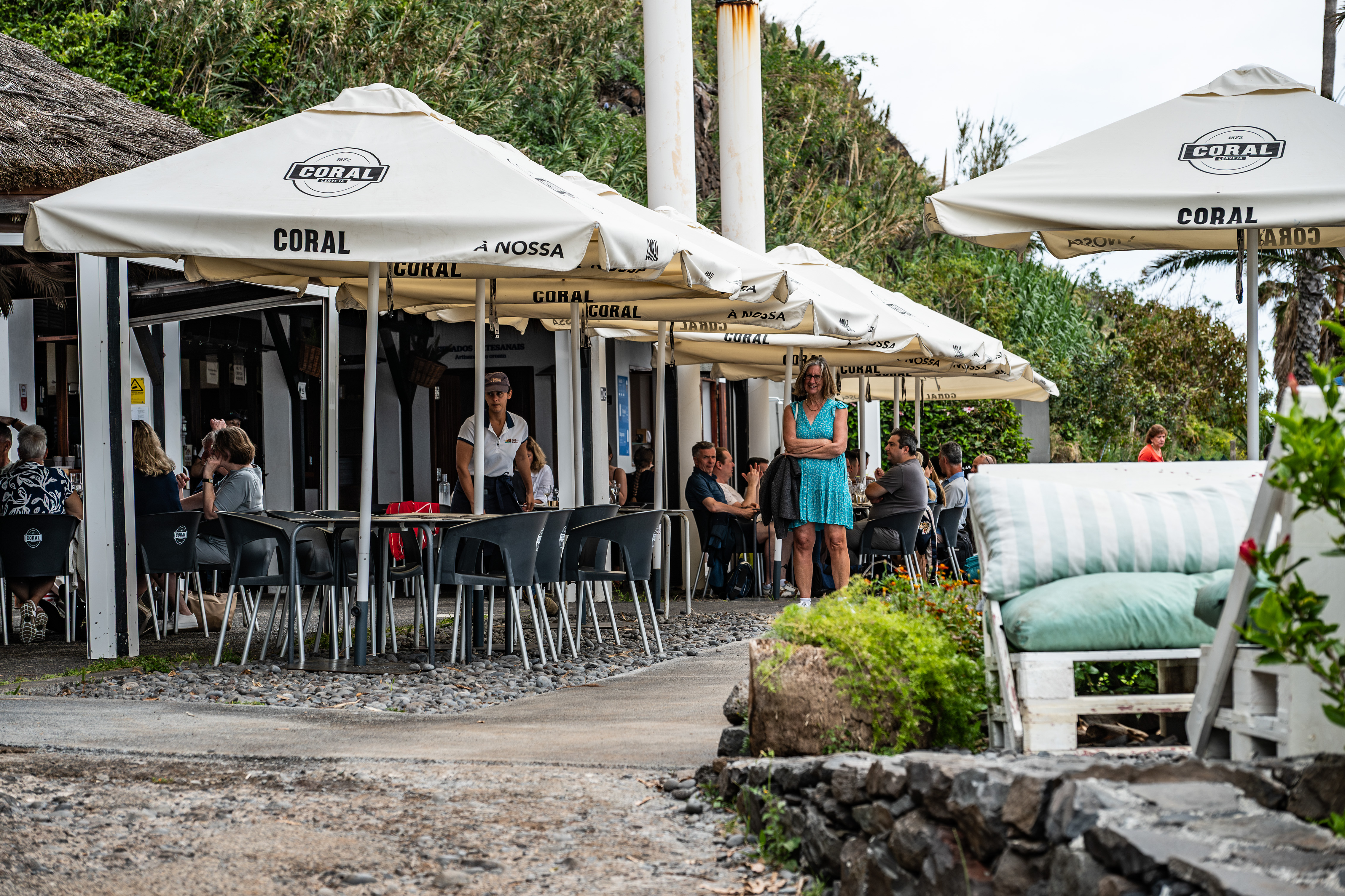 outdoor seating area of a restaurant