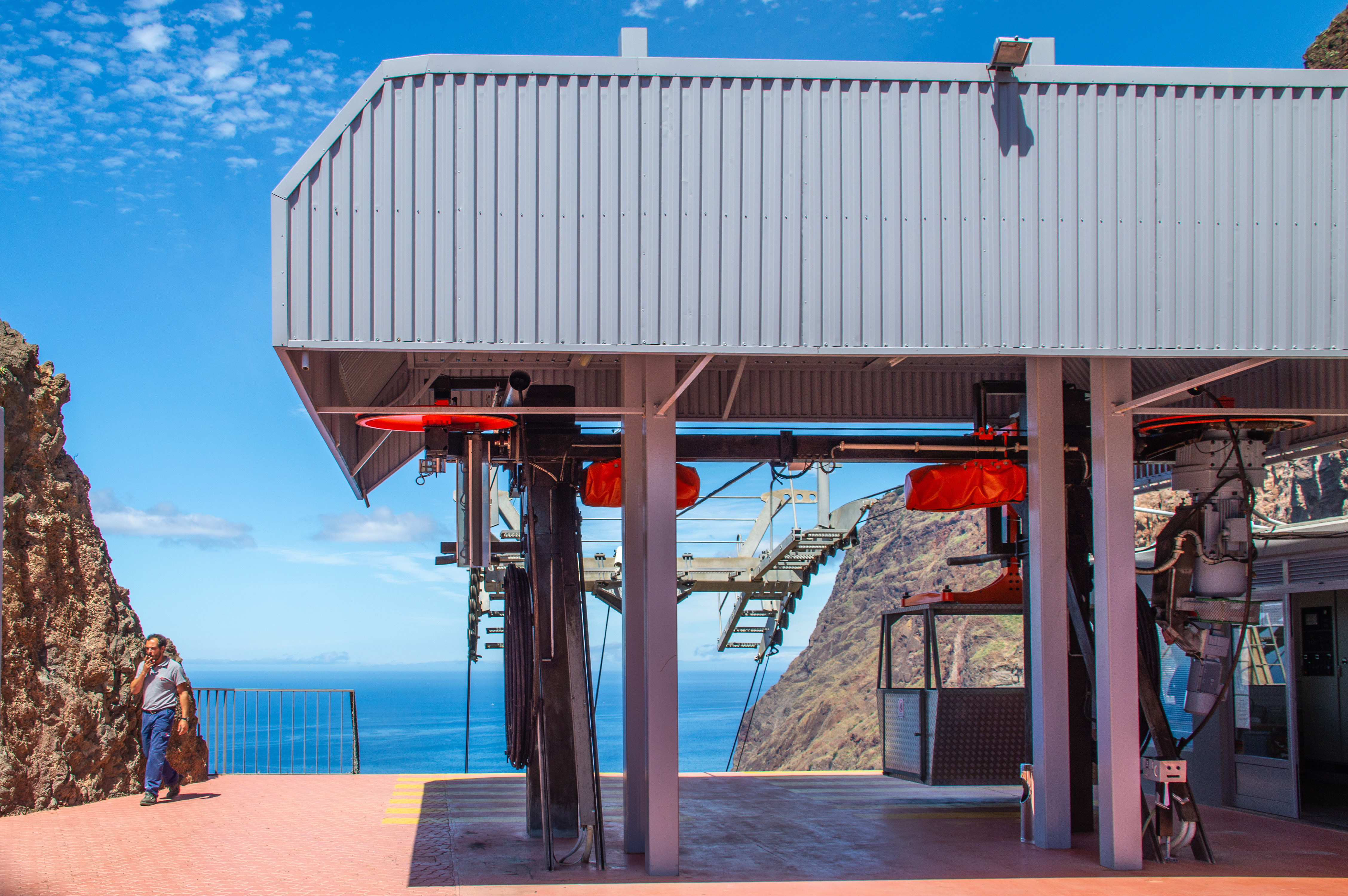 a cable car station at a scenic rancho overlooking the ocean