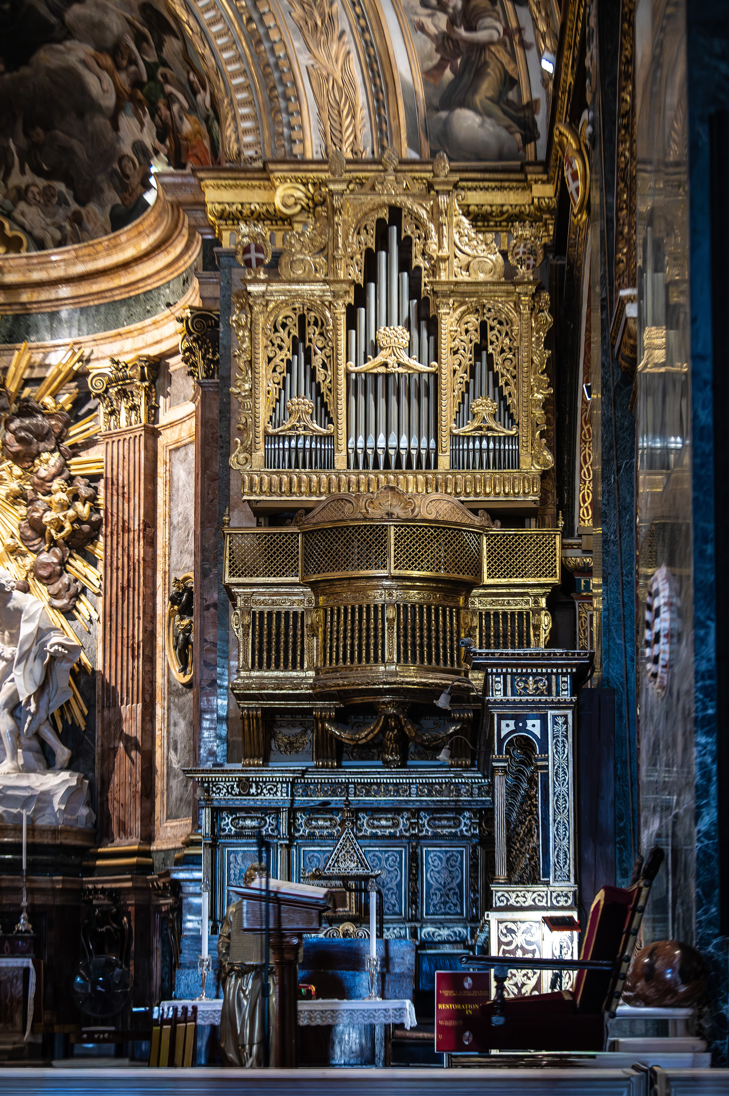 a richly decorated pulpit and organ