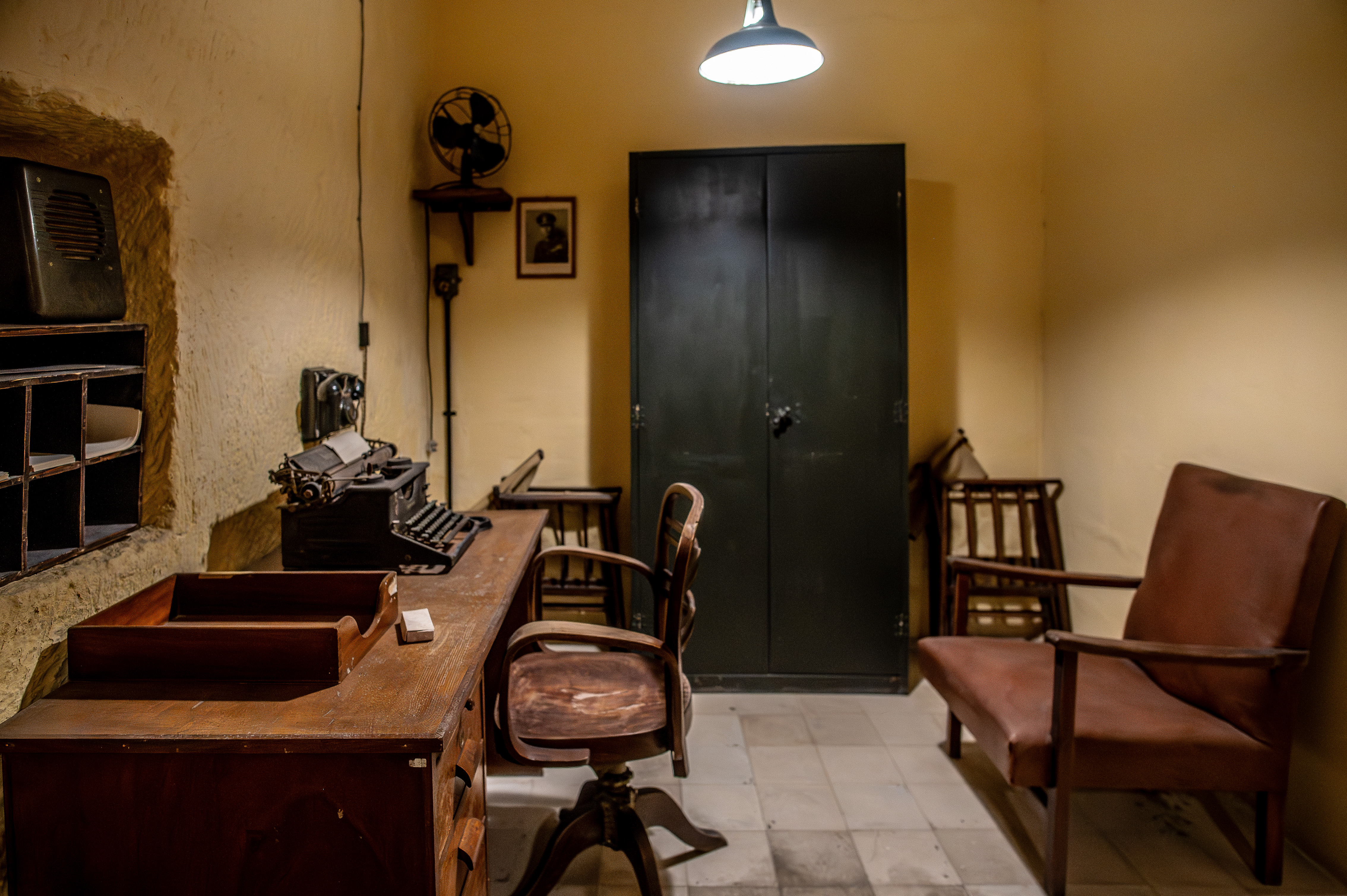 vintage office setting with a typewriter on a wooden desk