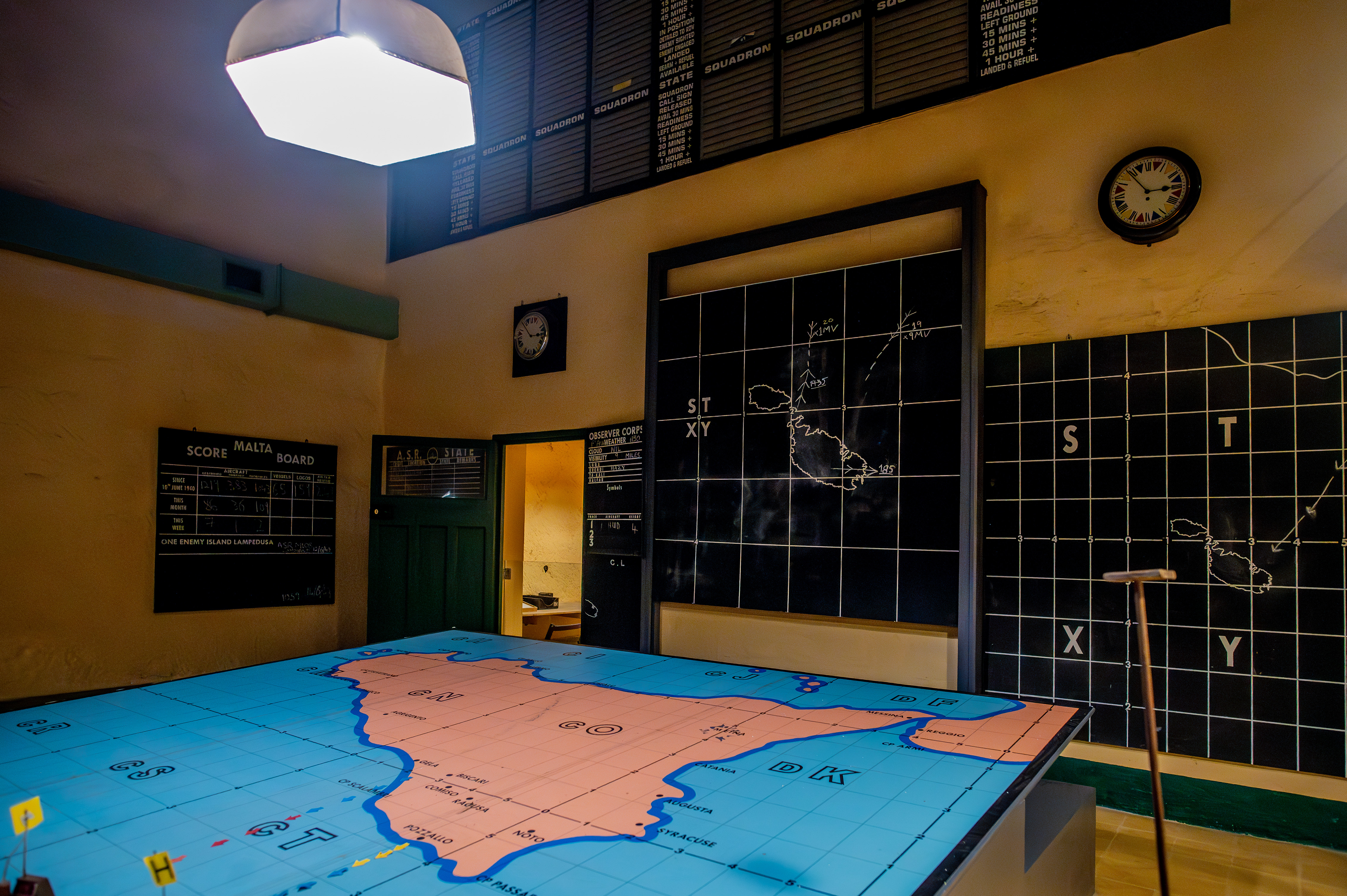 chalkboards displaying tactical information, squadron readiness, and other operational details