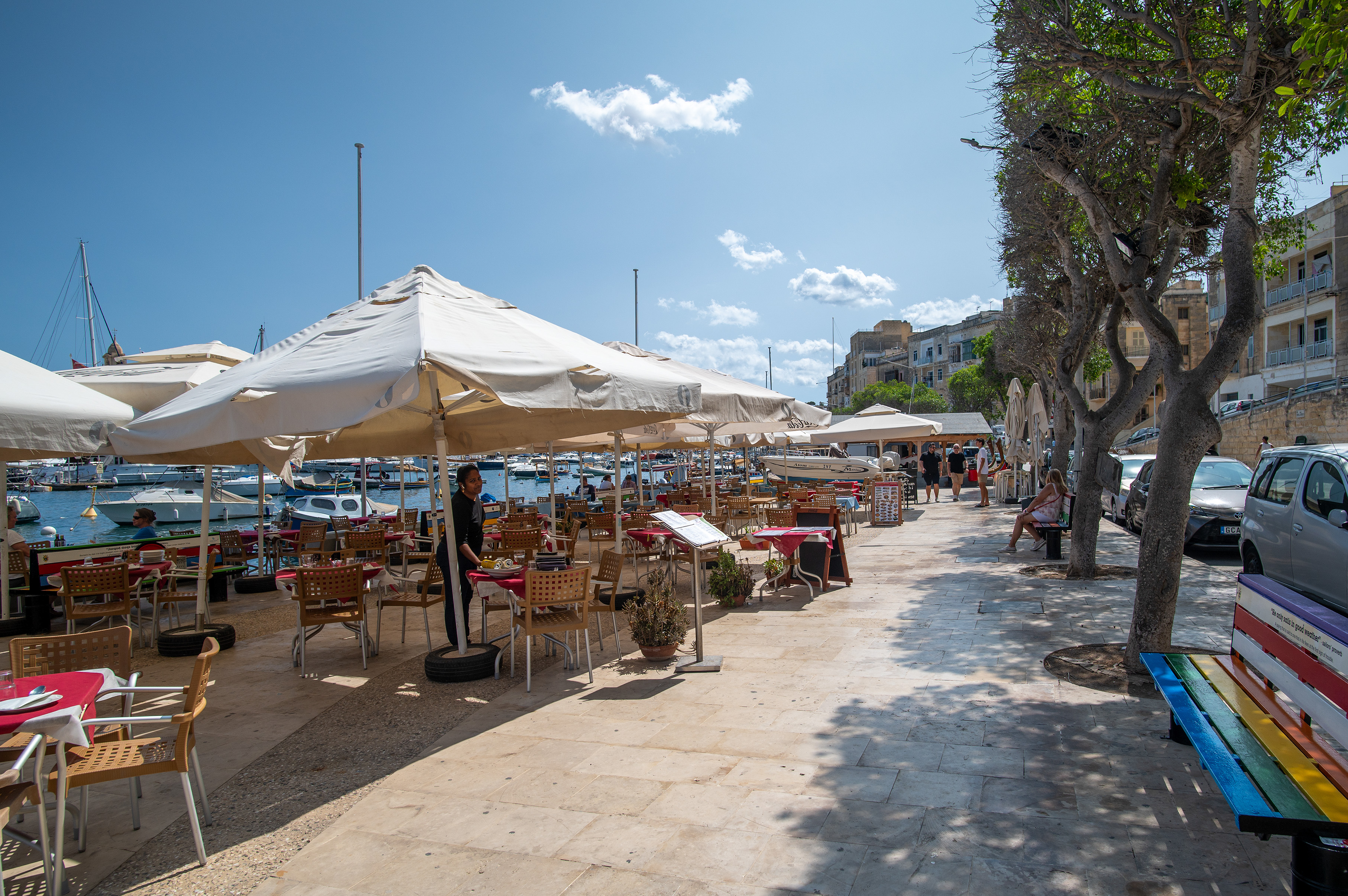 several outdoor cafes or restaurants