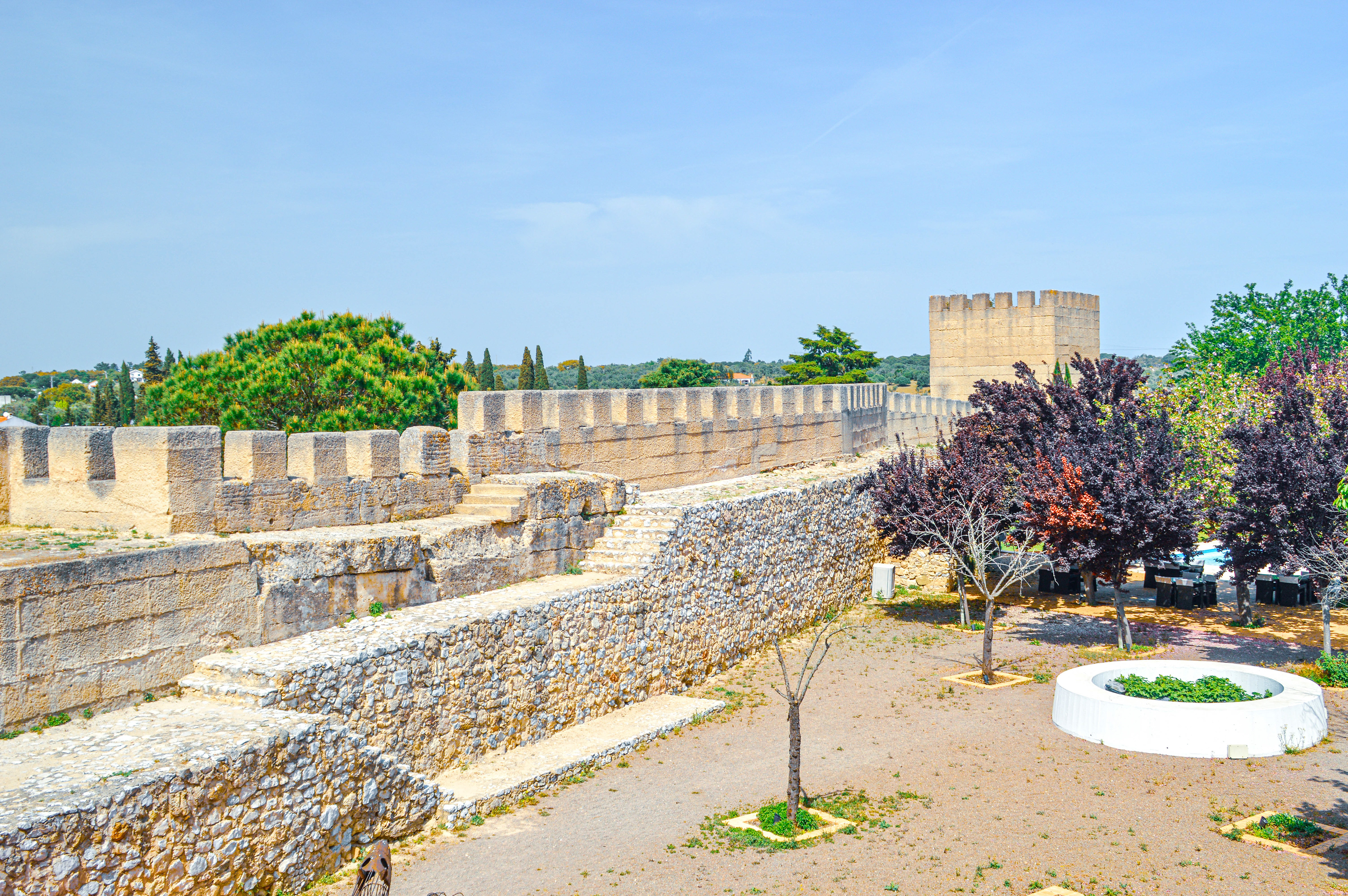 castle, with high walls and a prominent tower