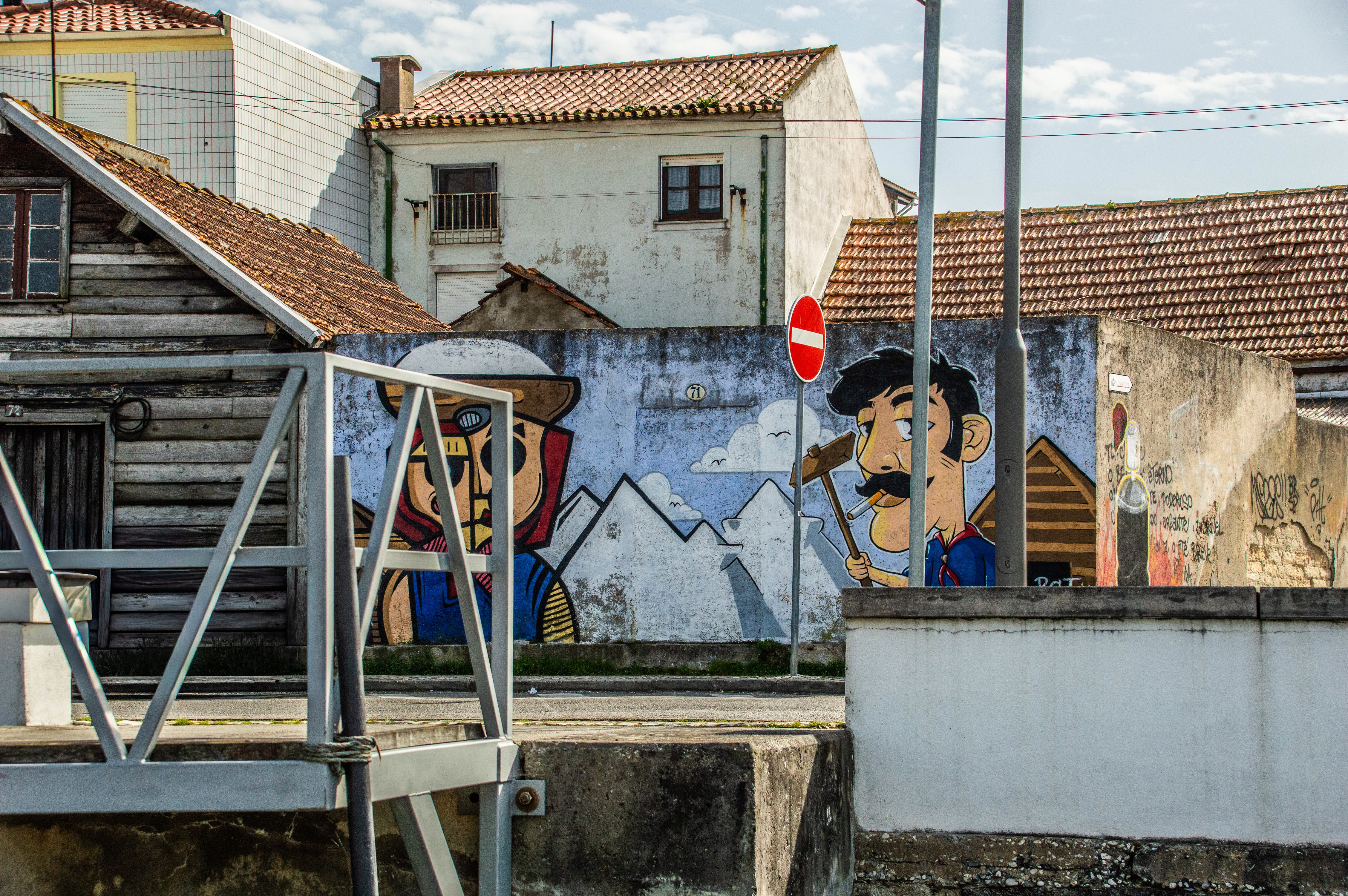 urban scene featuring a mural