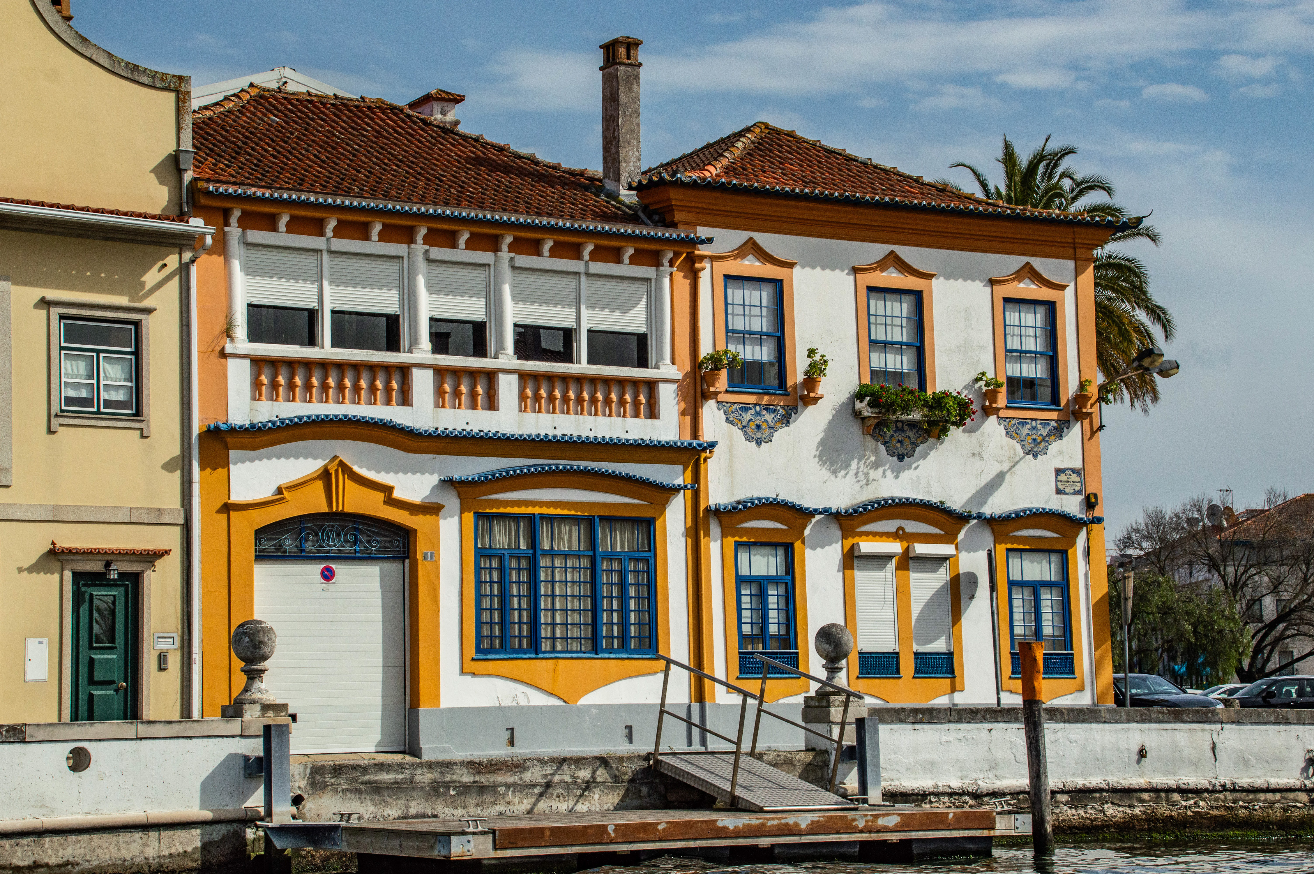 two-story building with a distinctive architectural style