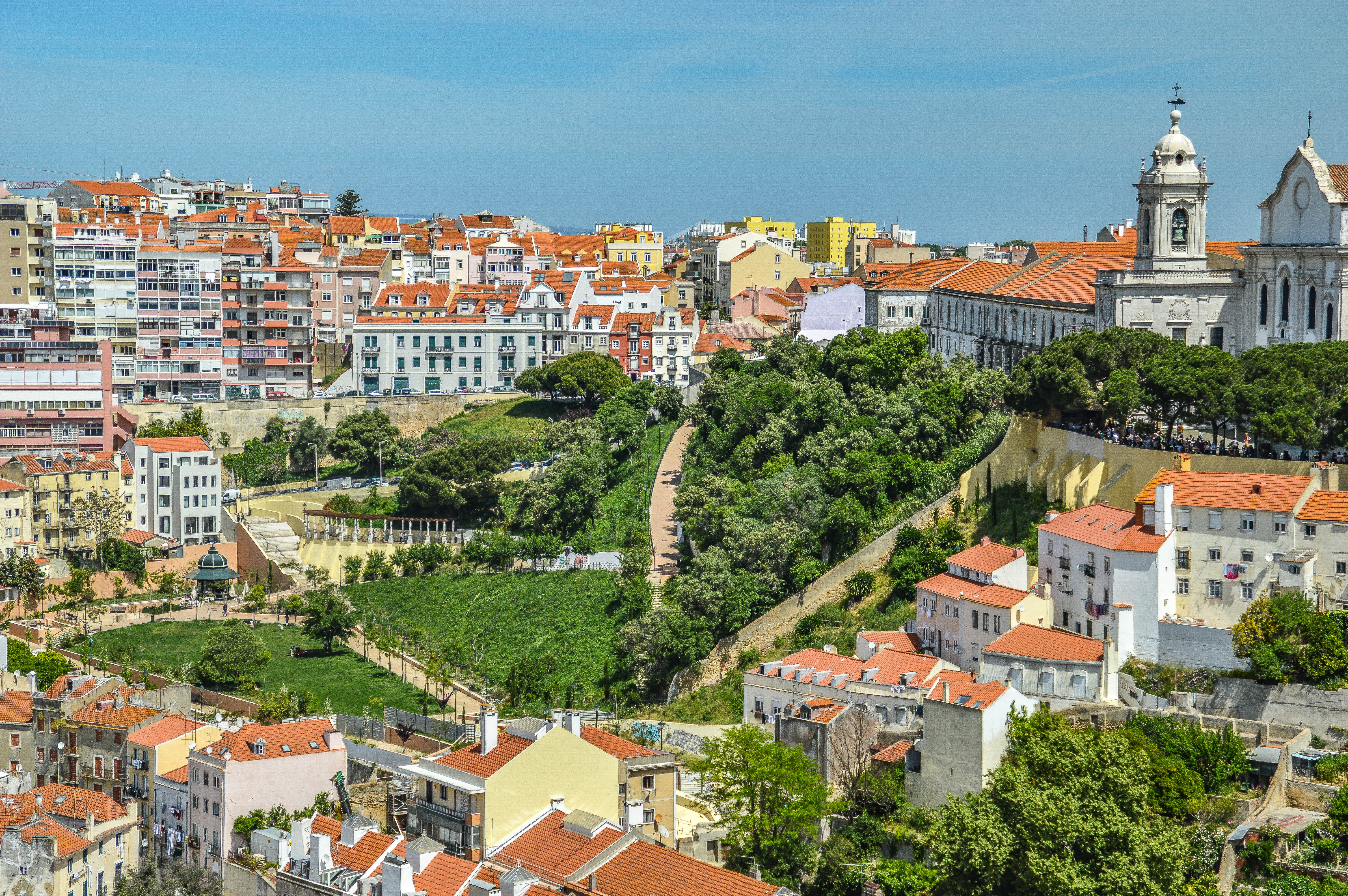 cityscape with a mix of residential and historical buildings