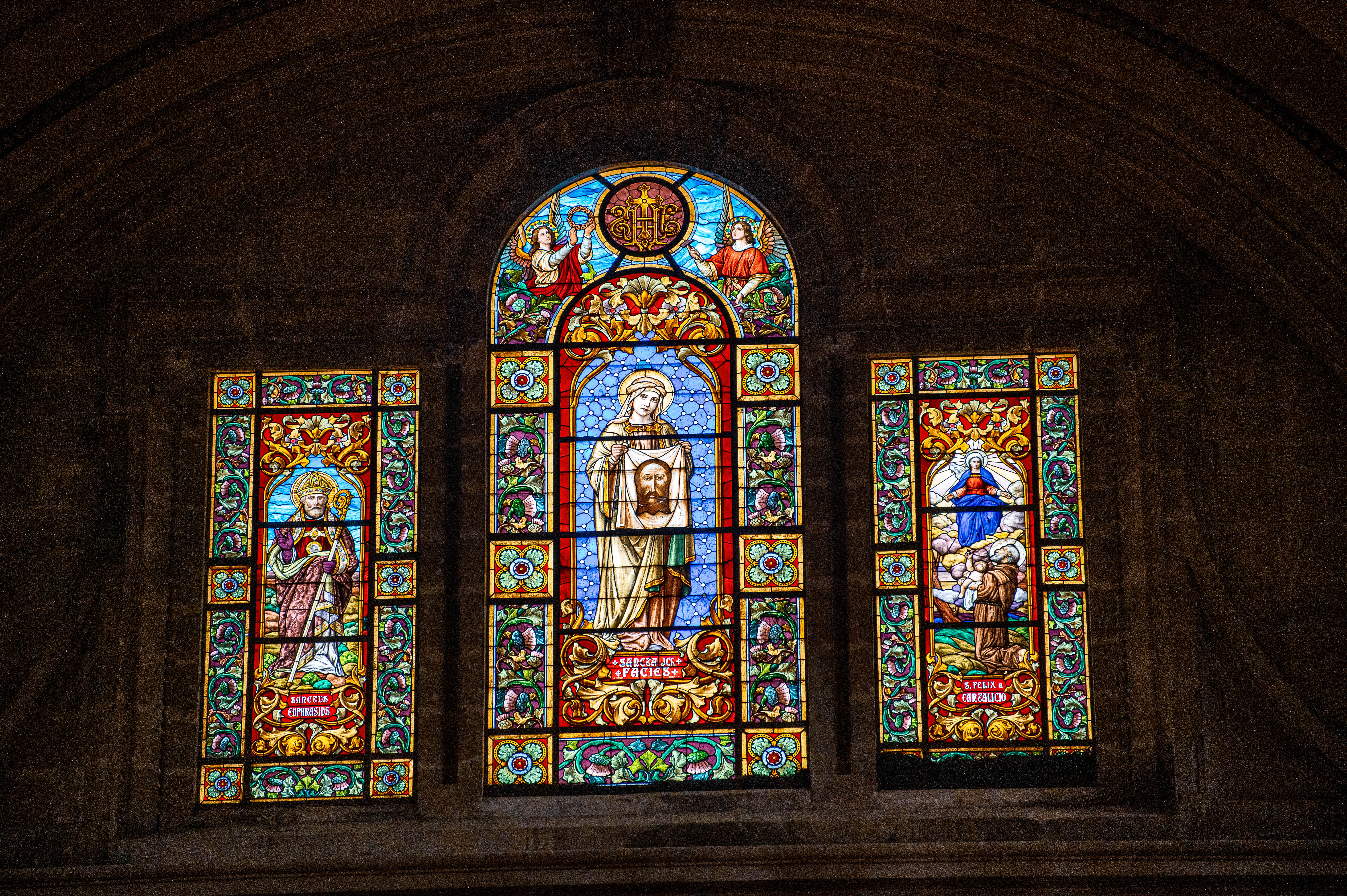 three stained glass windows