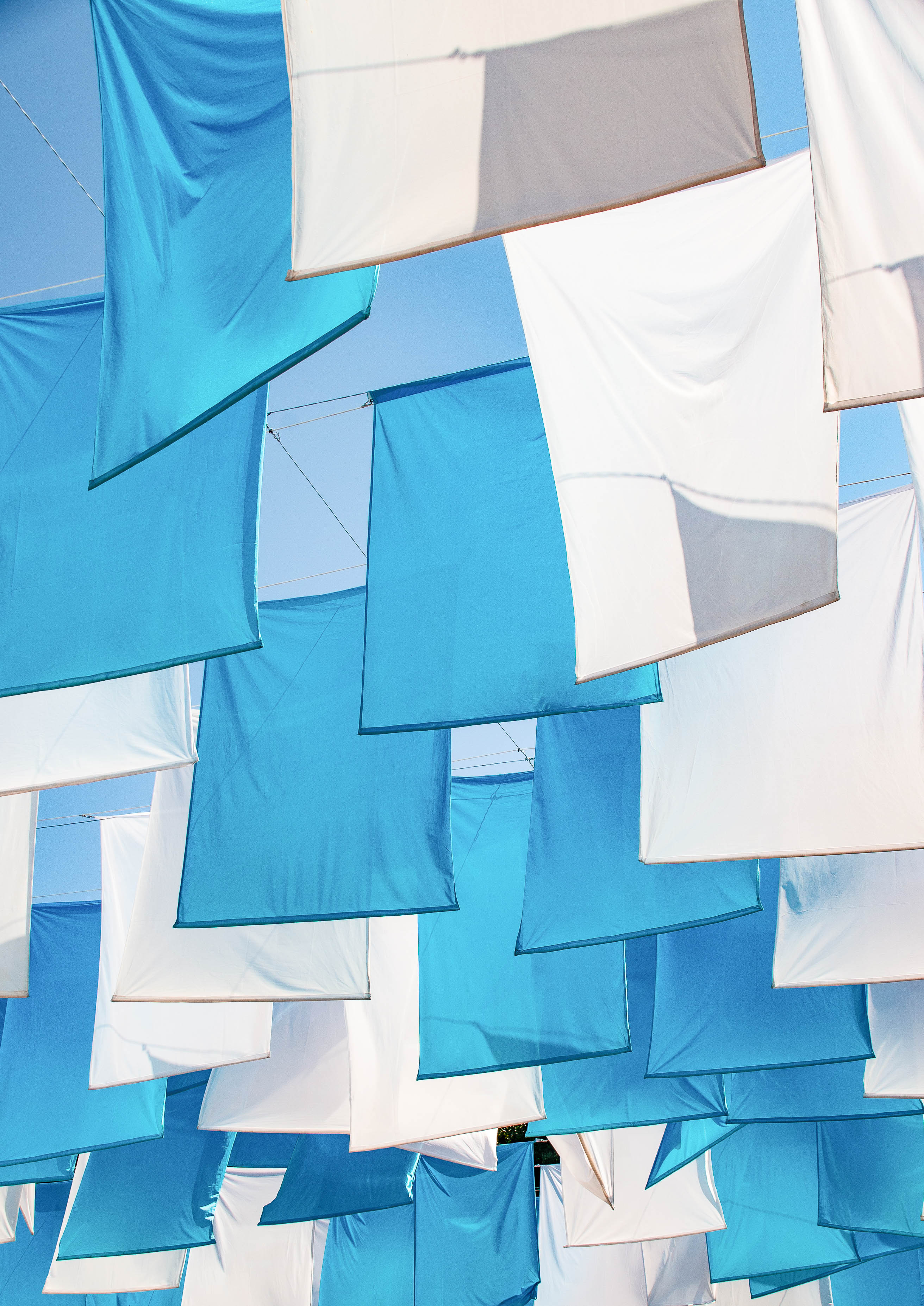 blue and white fabric pieces