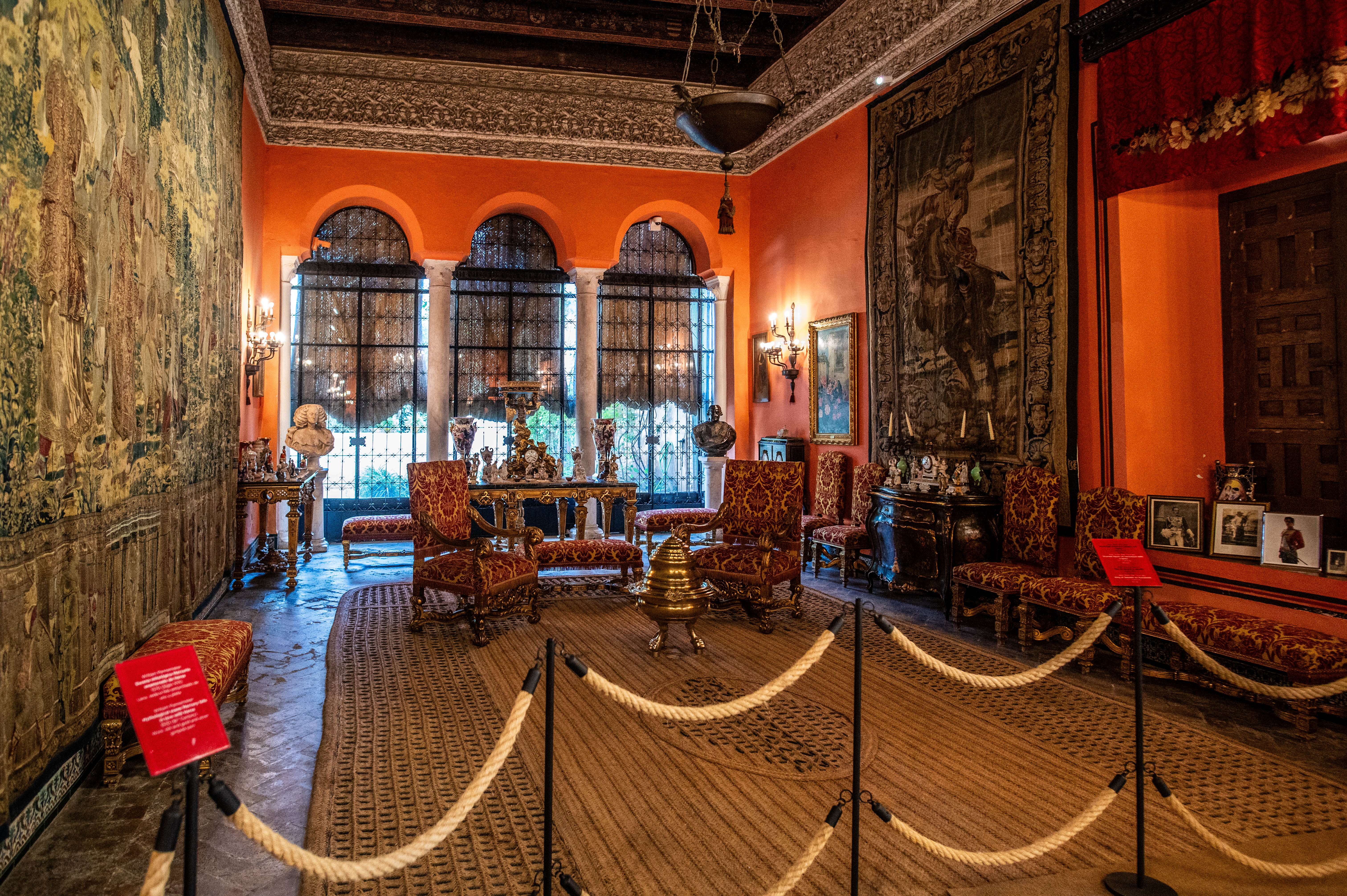 luxurious fabrics, intricate tapestries