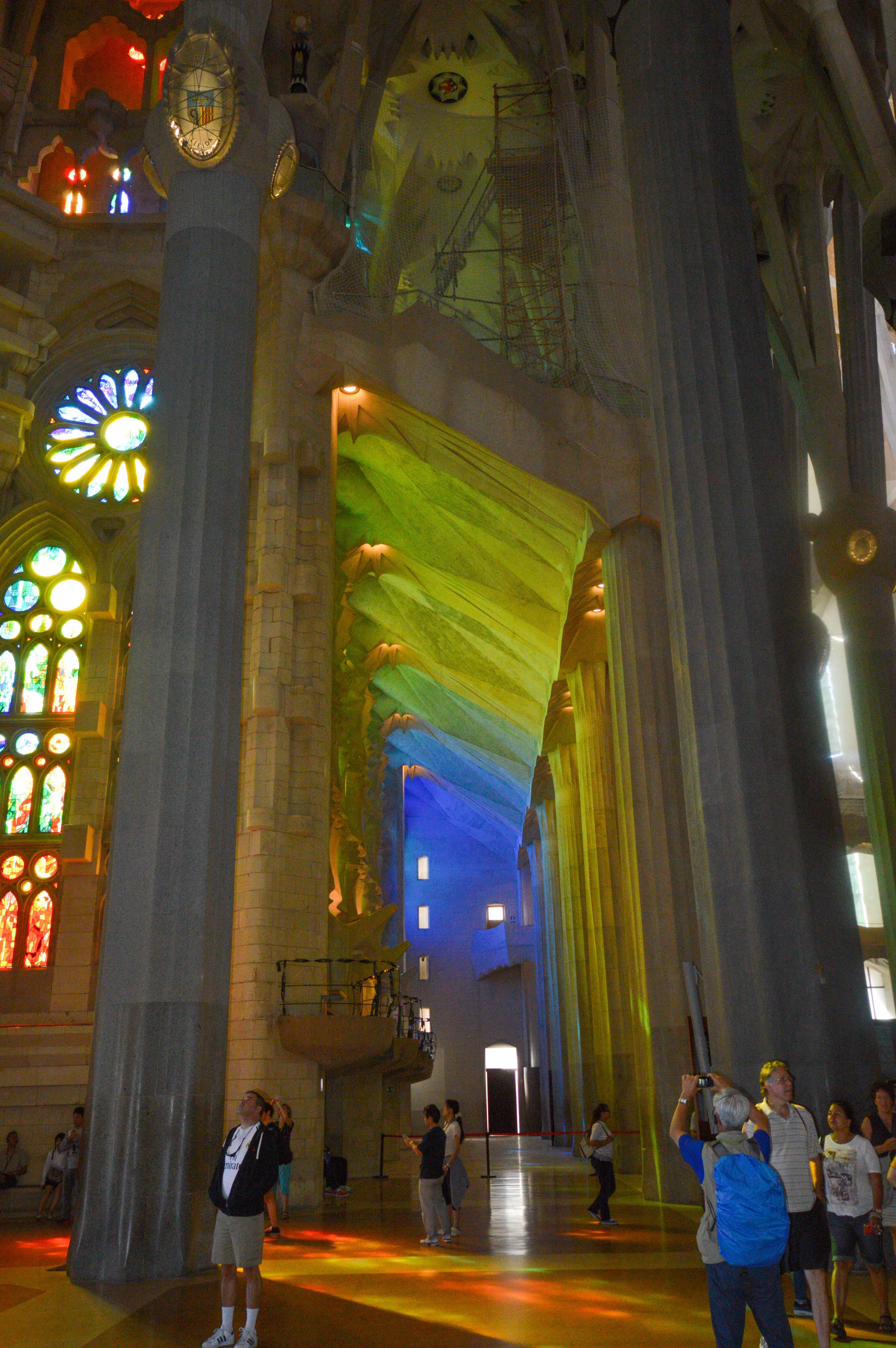 grand columns and stained glass windows