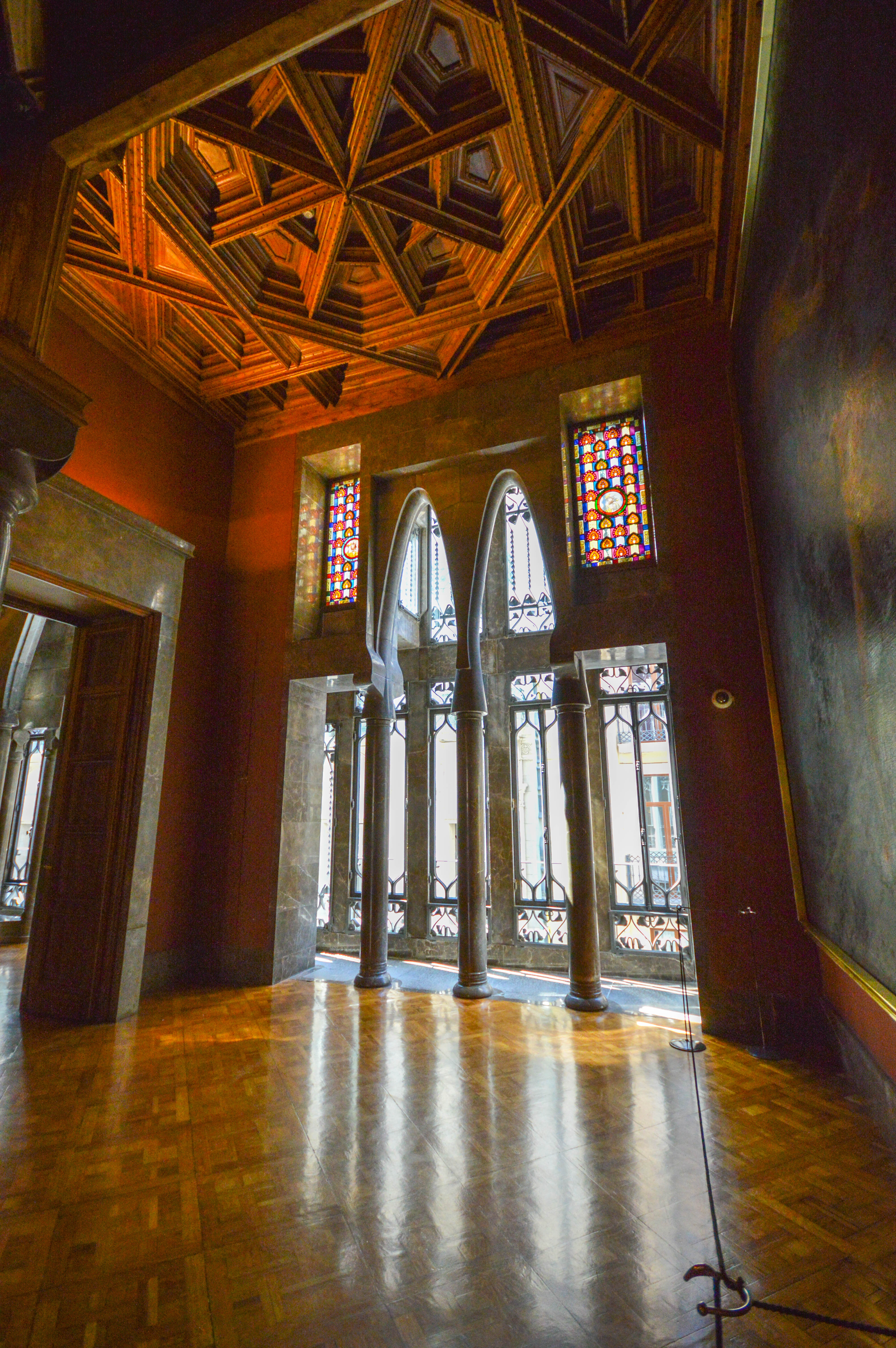 intricately designed wooden ceiling