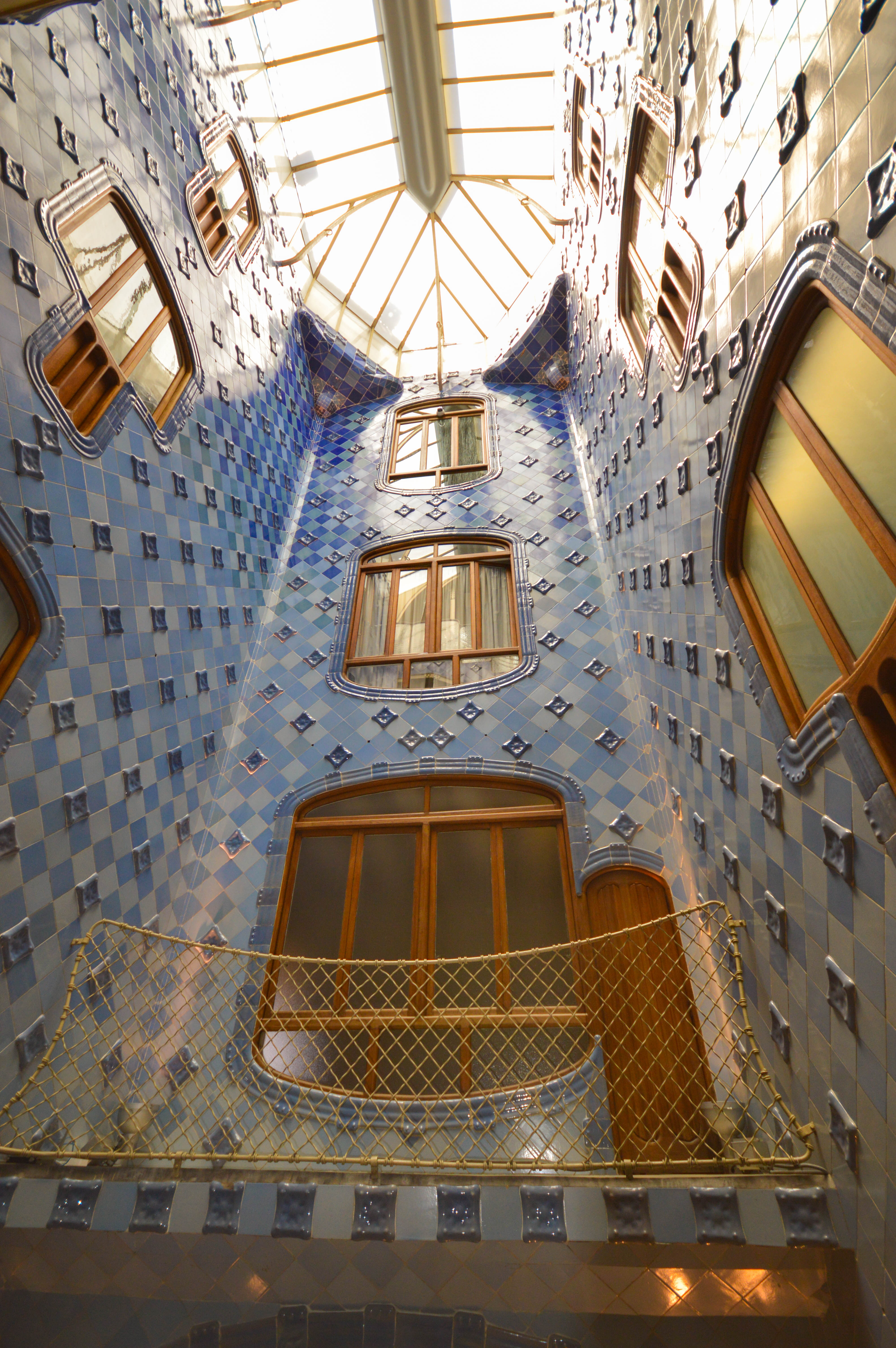 The ceiling features a skylight that allows natural light to illuminate the space