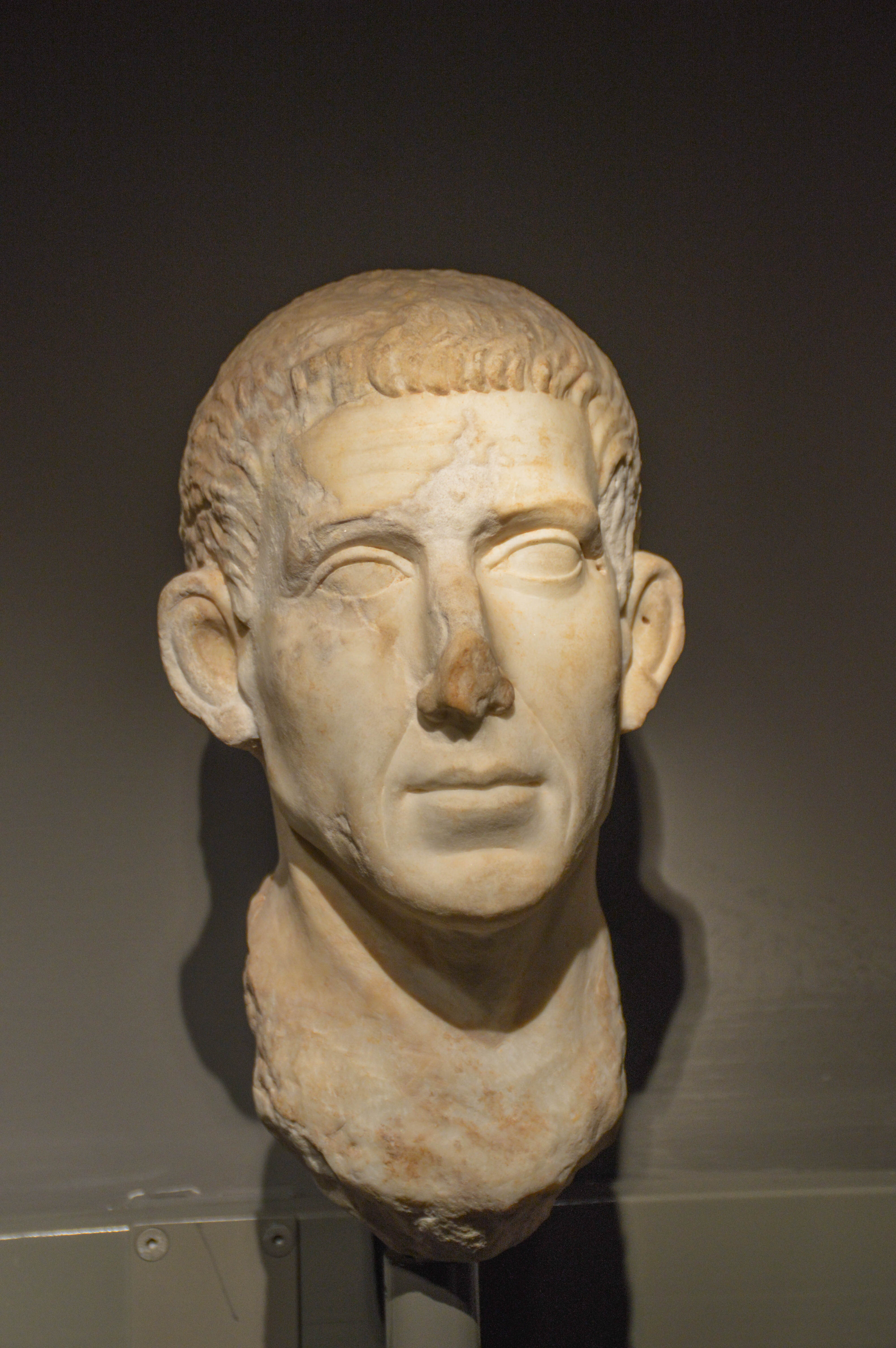 a marble bust of a man, from ancient Roman times