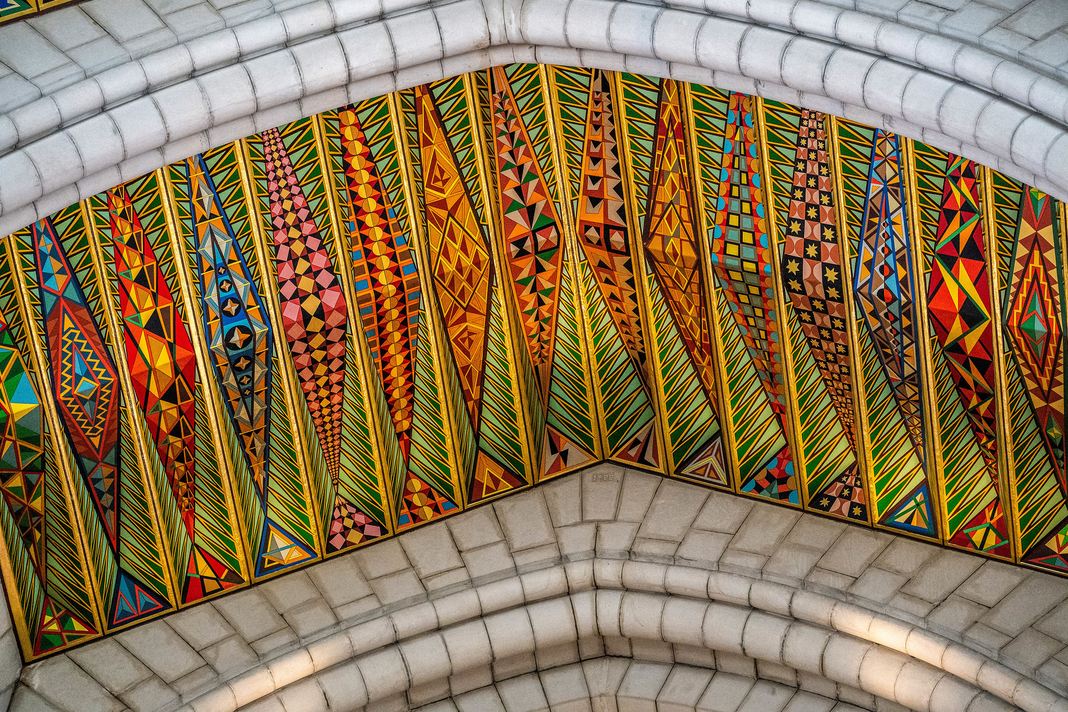 intricate mosaic pattern on a curved surface