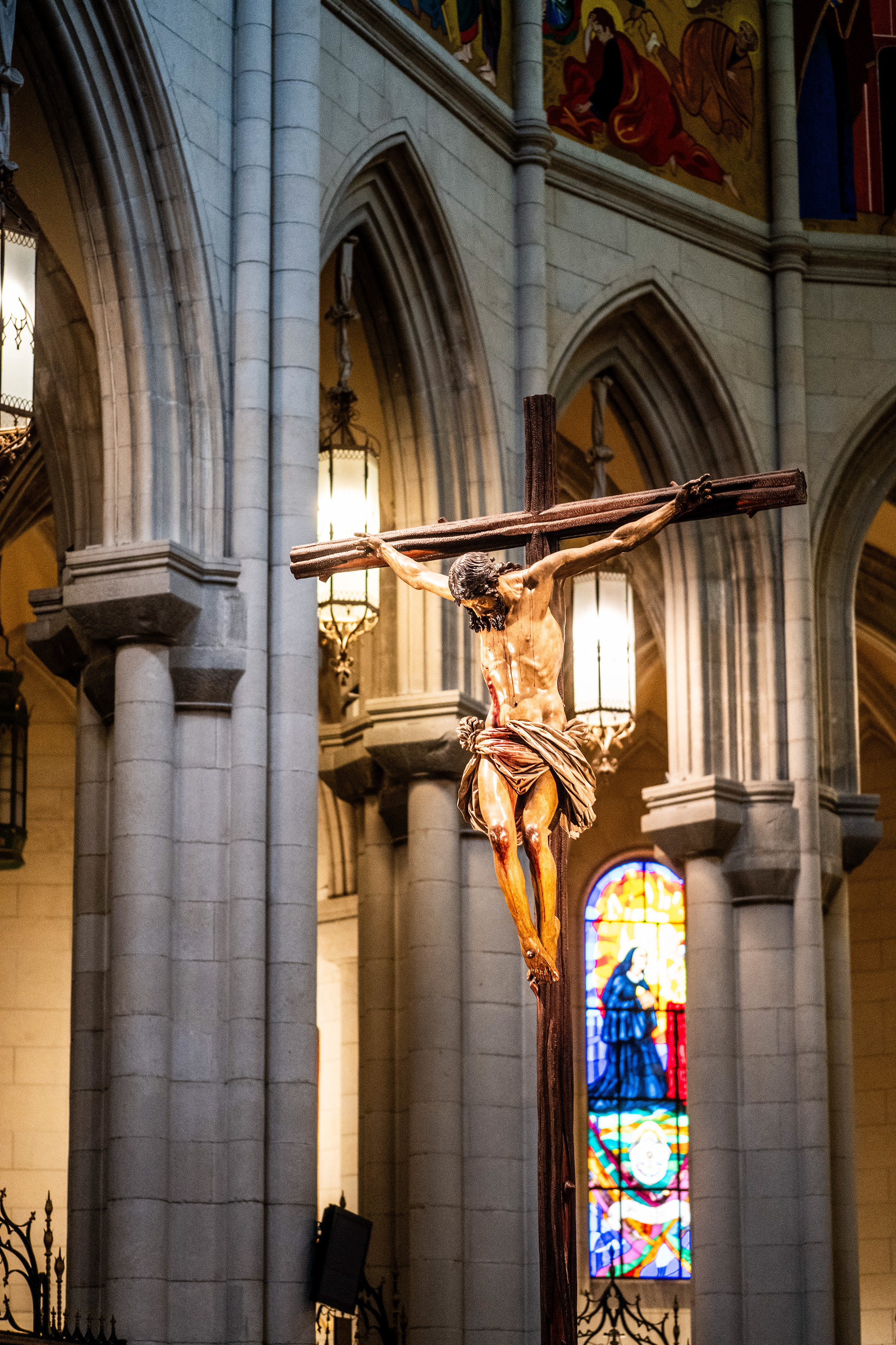 Jesus Christ is shown crucified on a cross