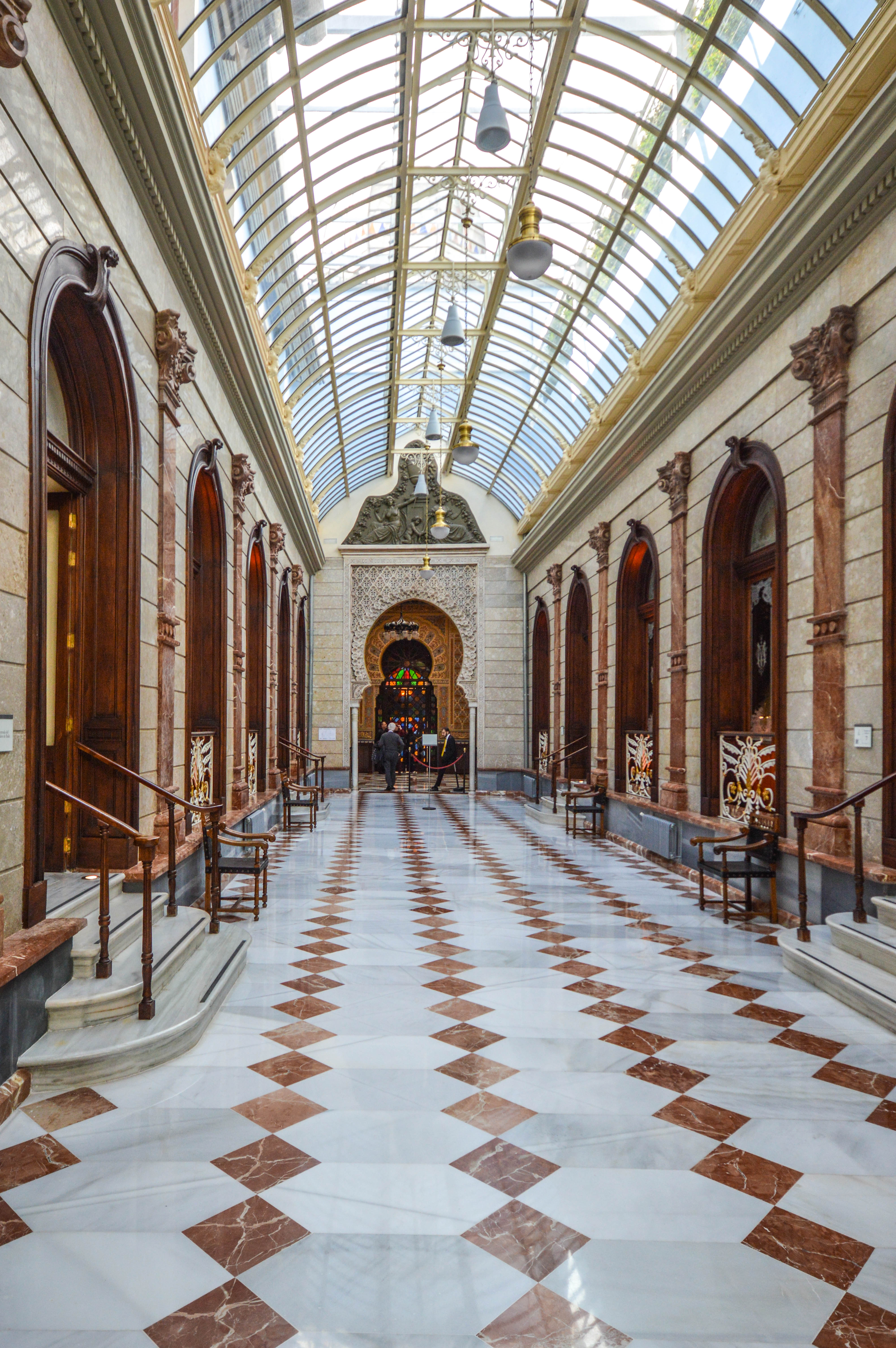 an elegant, long hallway