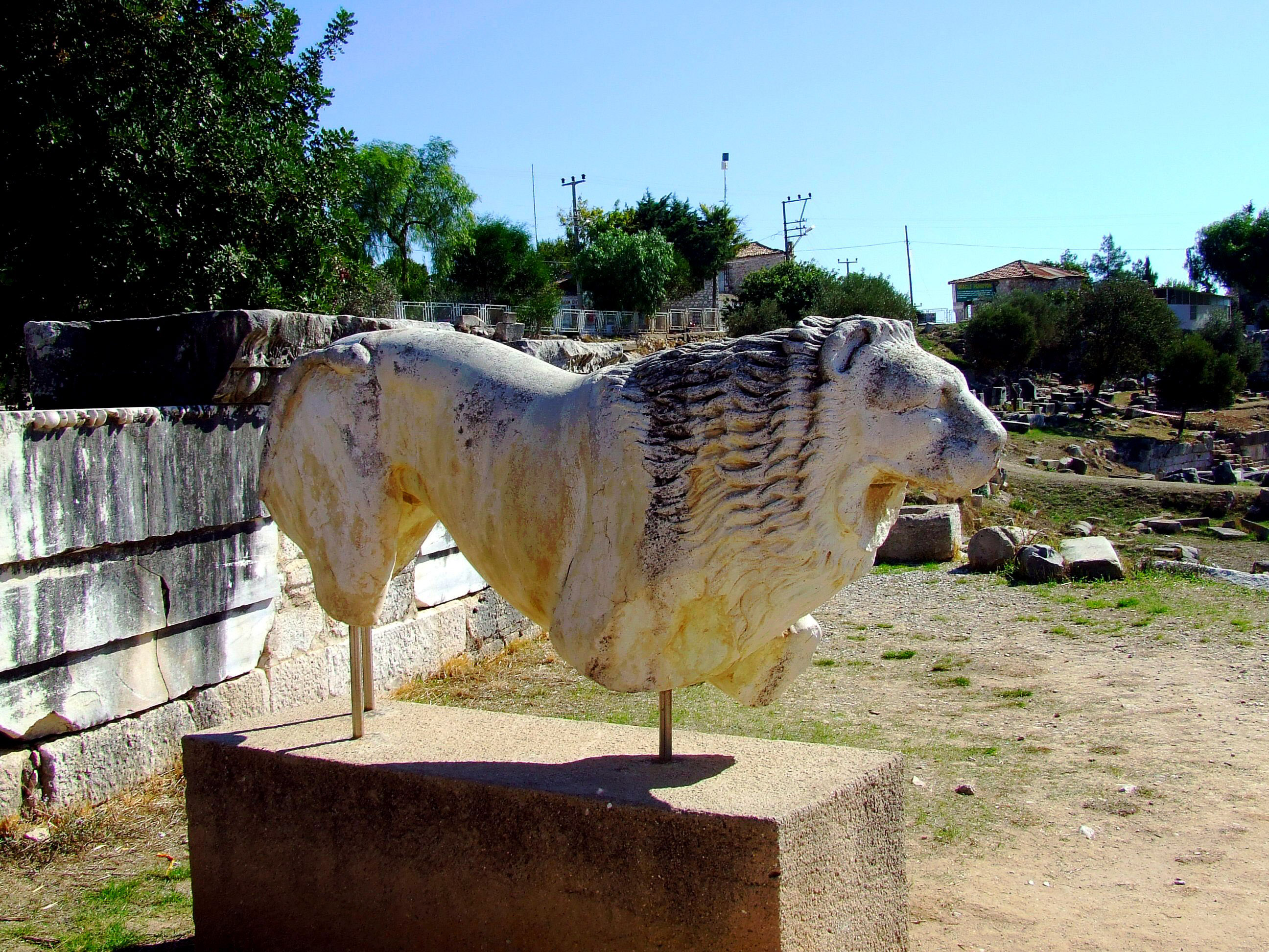 stone sculpture of a bull's head
