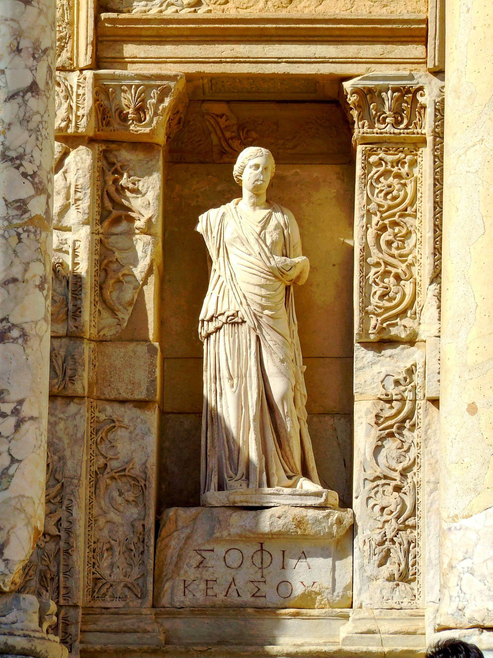 Statue at the ancient Library of Celsus in Ephesus
