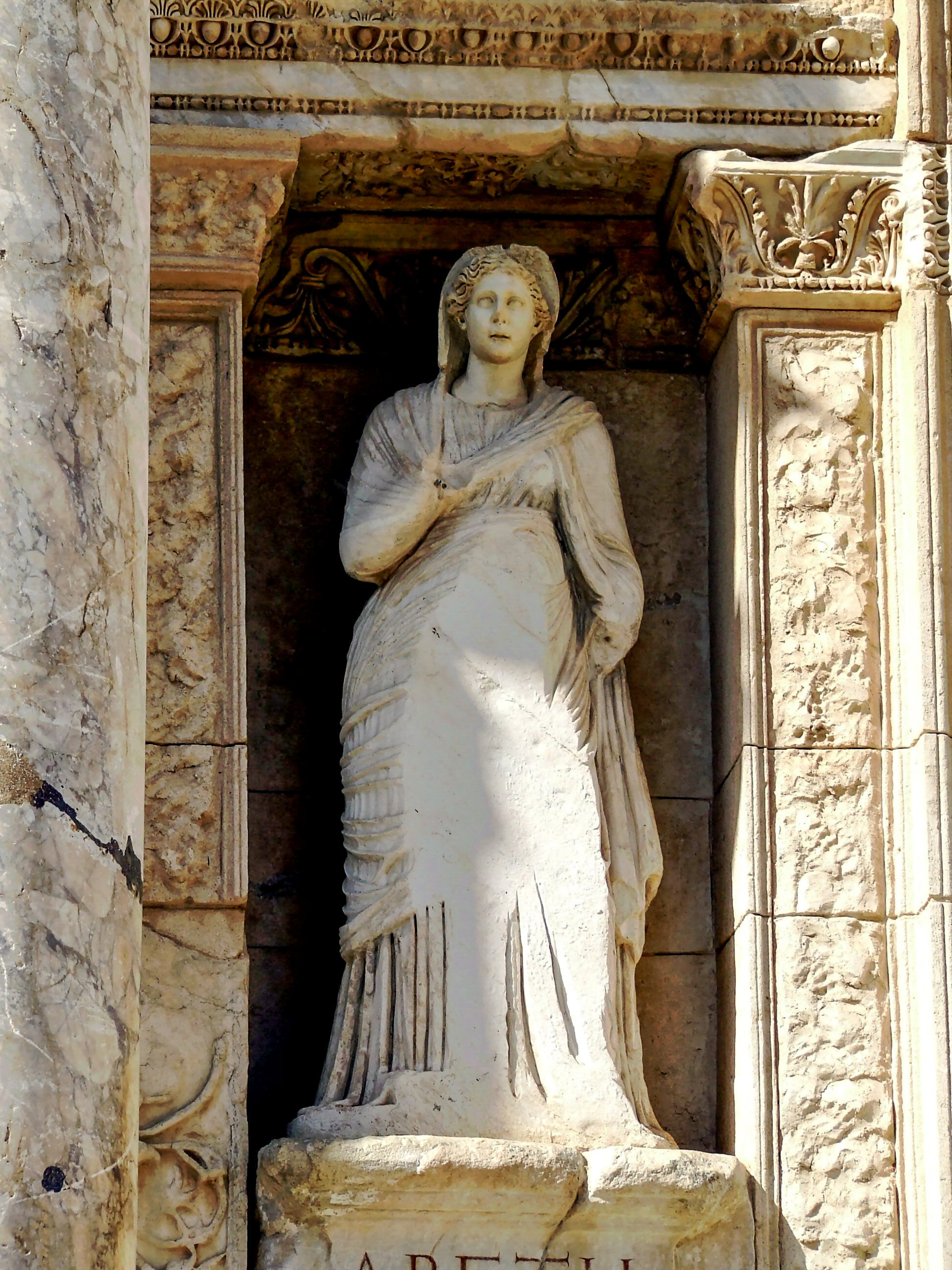 Statue at the ancient Library of Celsus in Ephesus