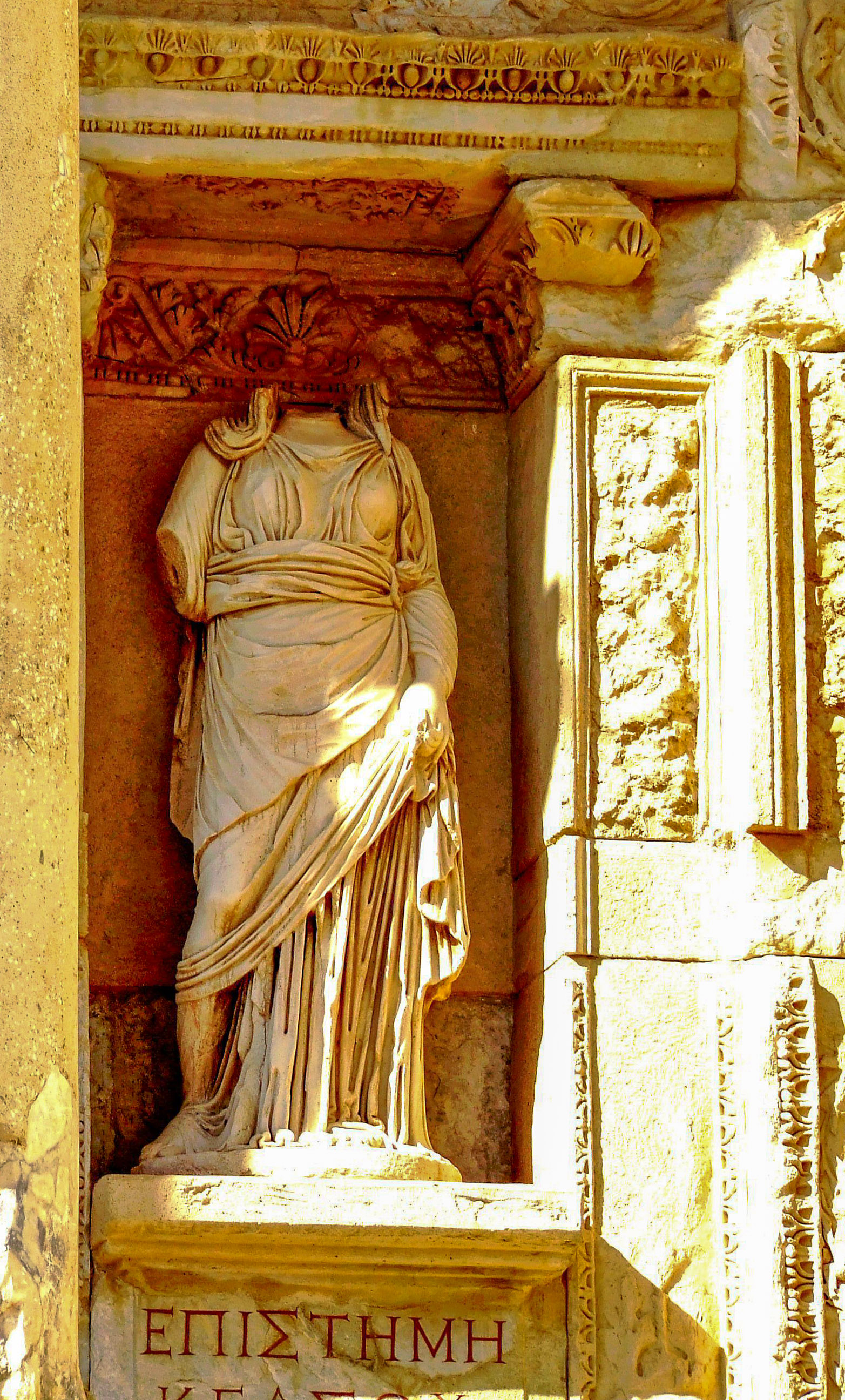 Statue at the ancient Library of Celsus in Ephesus