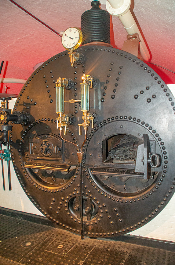 Vintage Boiler Front with Pressure Gauge and Water Levels