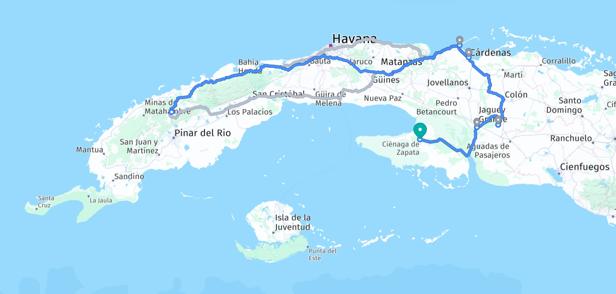 route around Cuba